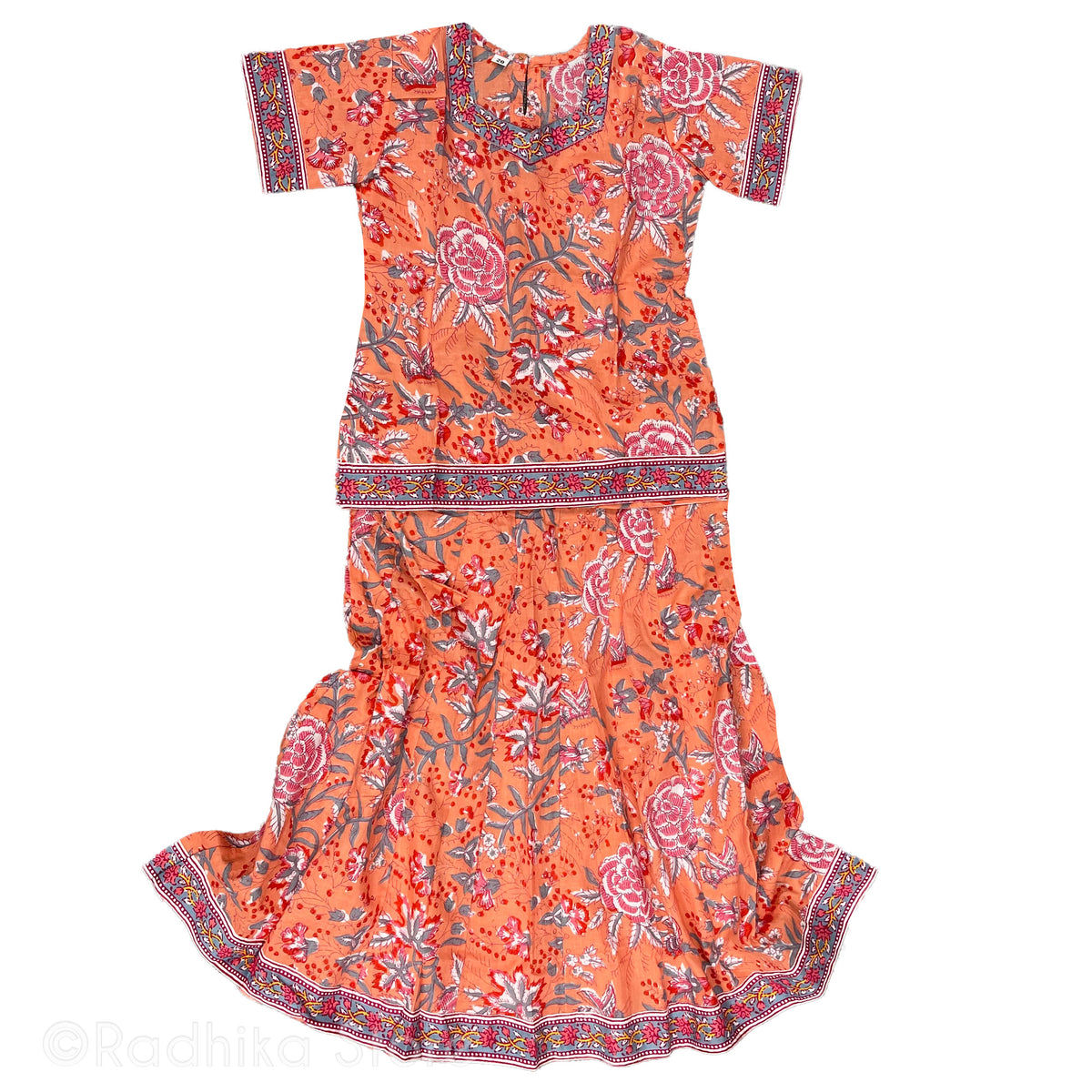 Girls Gopi Skirt Outfit - Mayapur Festival-Cotton Screen Print