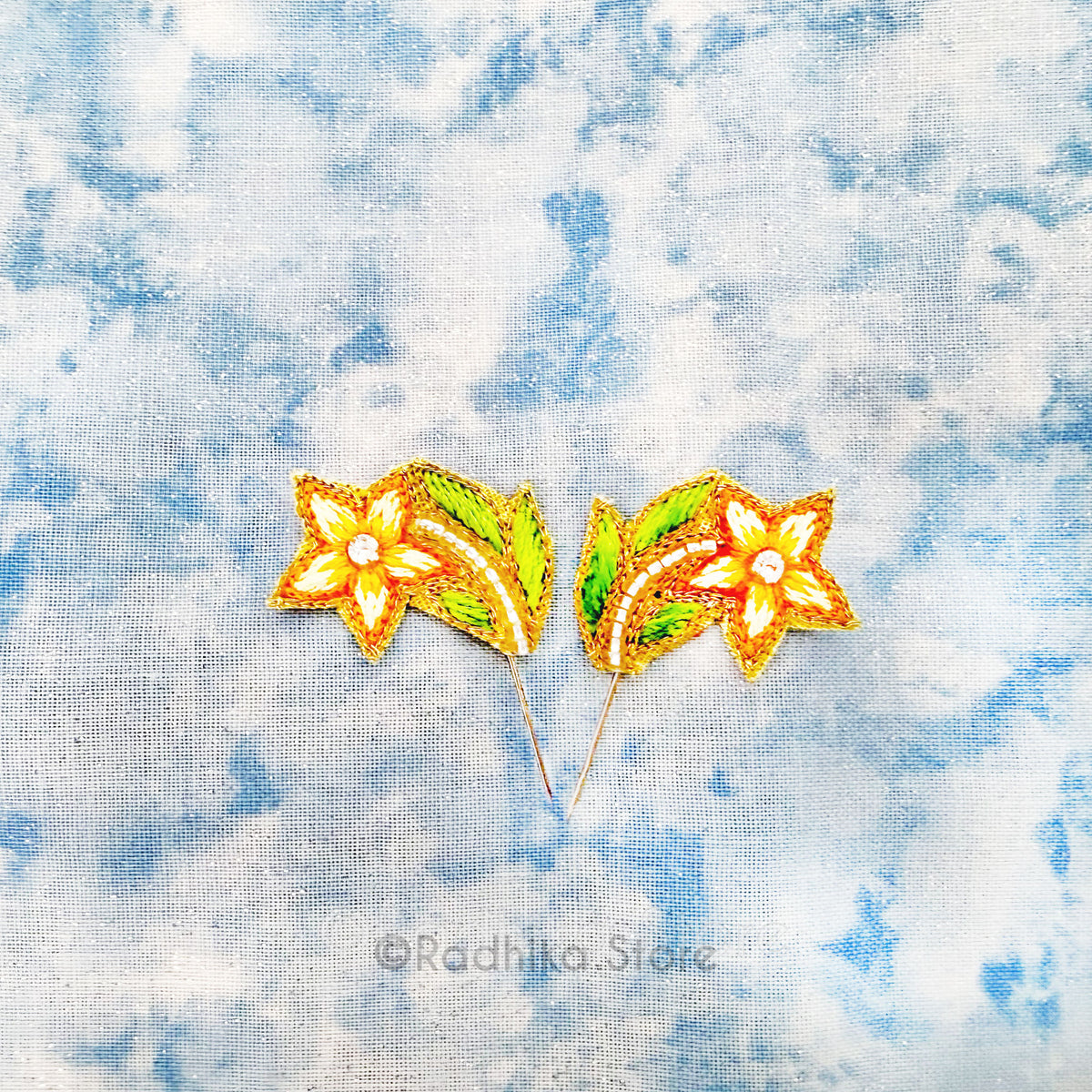Mayapur  Flowers - Embroidery Turban Pins - Set of 2
