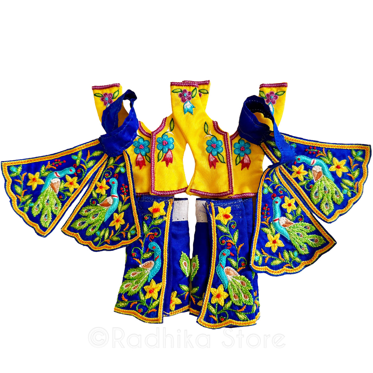 Mayapur Peacocks - Cobalt Blue and  Bright Yellow - Gaura Nitai Deity Outfit