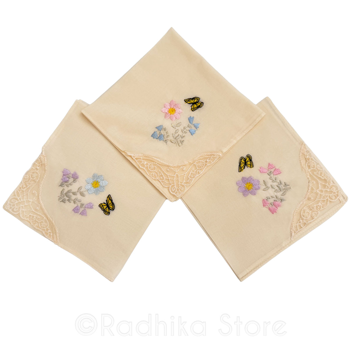 Mayapur Butterfly Garden - Light Peach Lace Butterfly -  Deity Napkins- Set Of 3