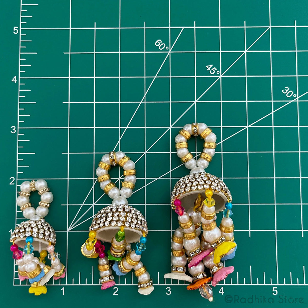 Vrindavan Flower Bell Bangles - Green, Orange and Pink - Set of 2