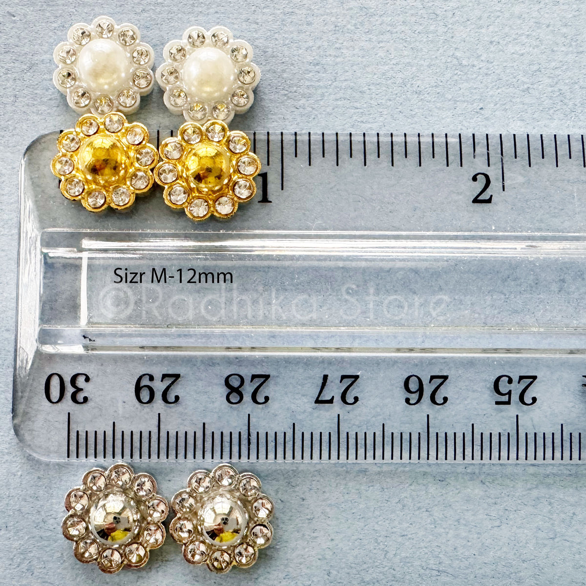 Flower Pearl Rhinestone Deity Earrings  Size M- 12mm