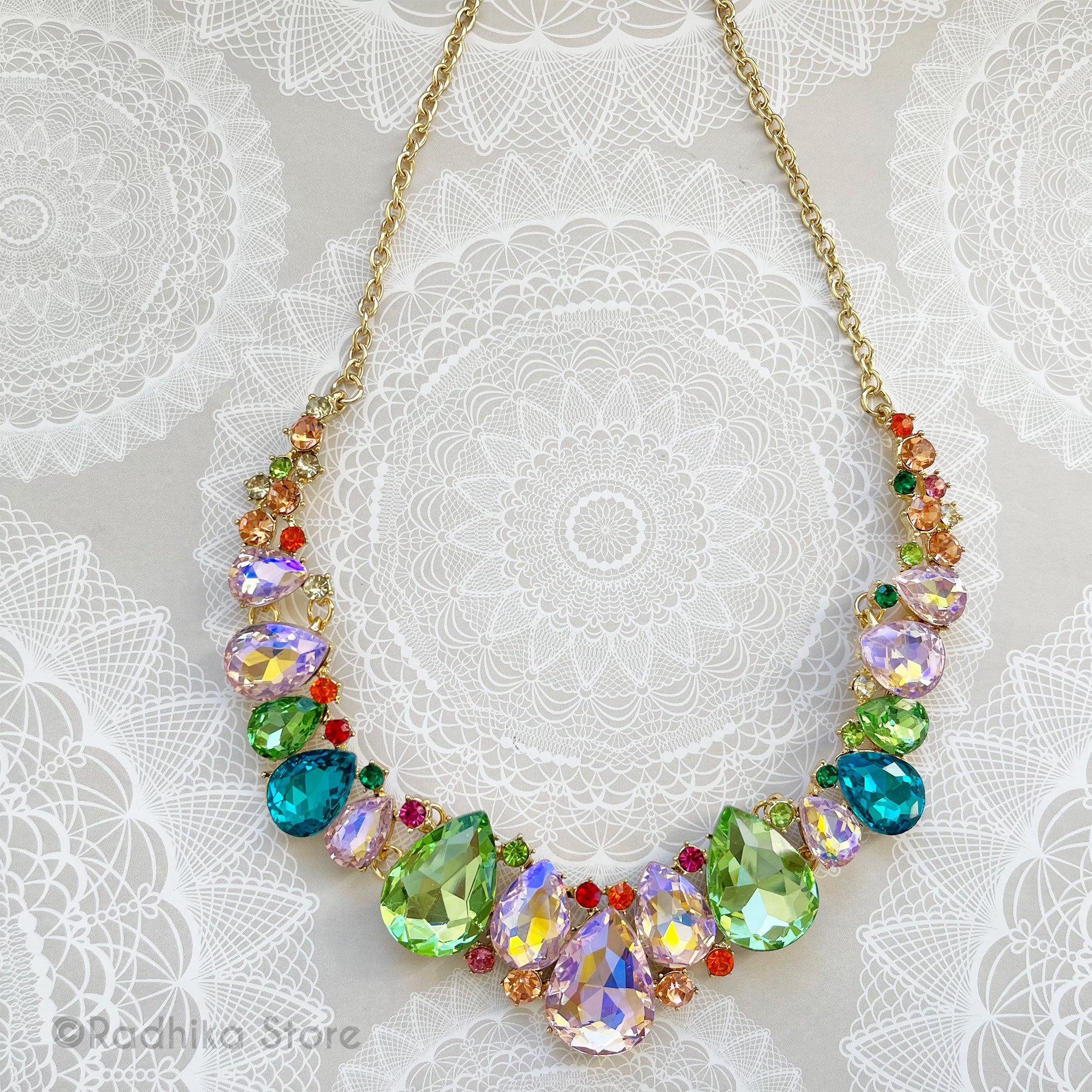 Divine Crystal Teardrops - Deity Collar Necklace- Multi Color