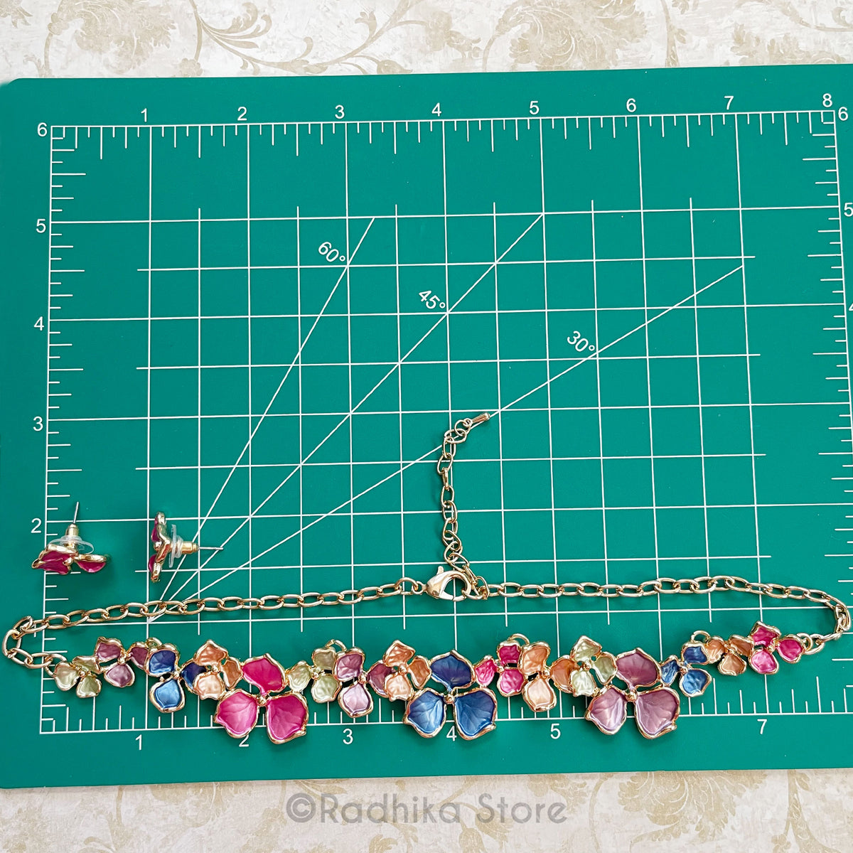 Hydrangea Flowers - Deity Necklace and Earrings Set - With Gold Color