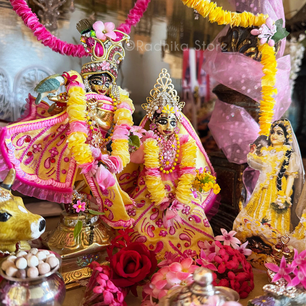 Eternal Friendship And Love - Light Yellow and Pink - Silk - Radha Krishna Deity Outfit