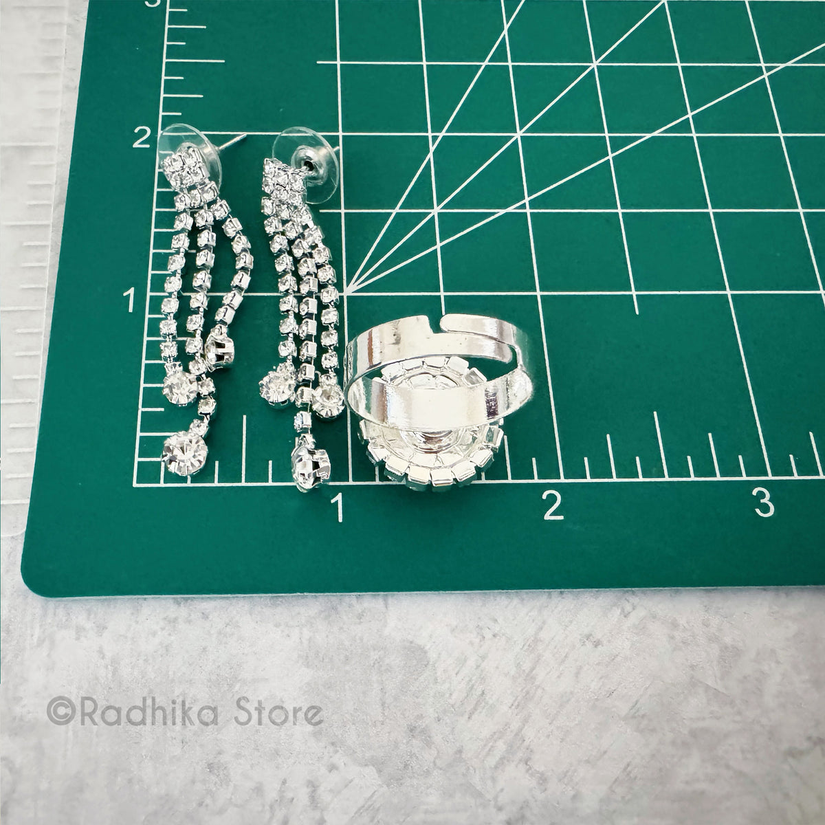 Dazzling Flower Drops  - Rhinestone Deity Jewelry Set