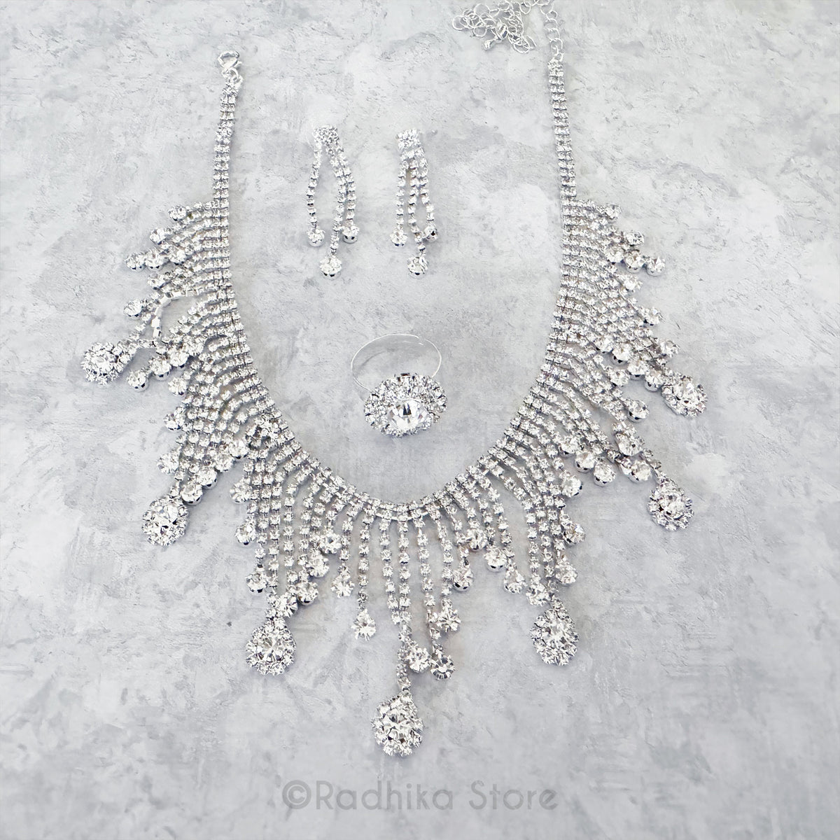 Dazzling Flower Drops  - Rhinestone Deity Jewelry Set