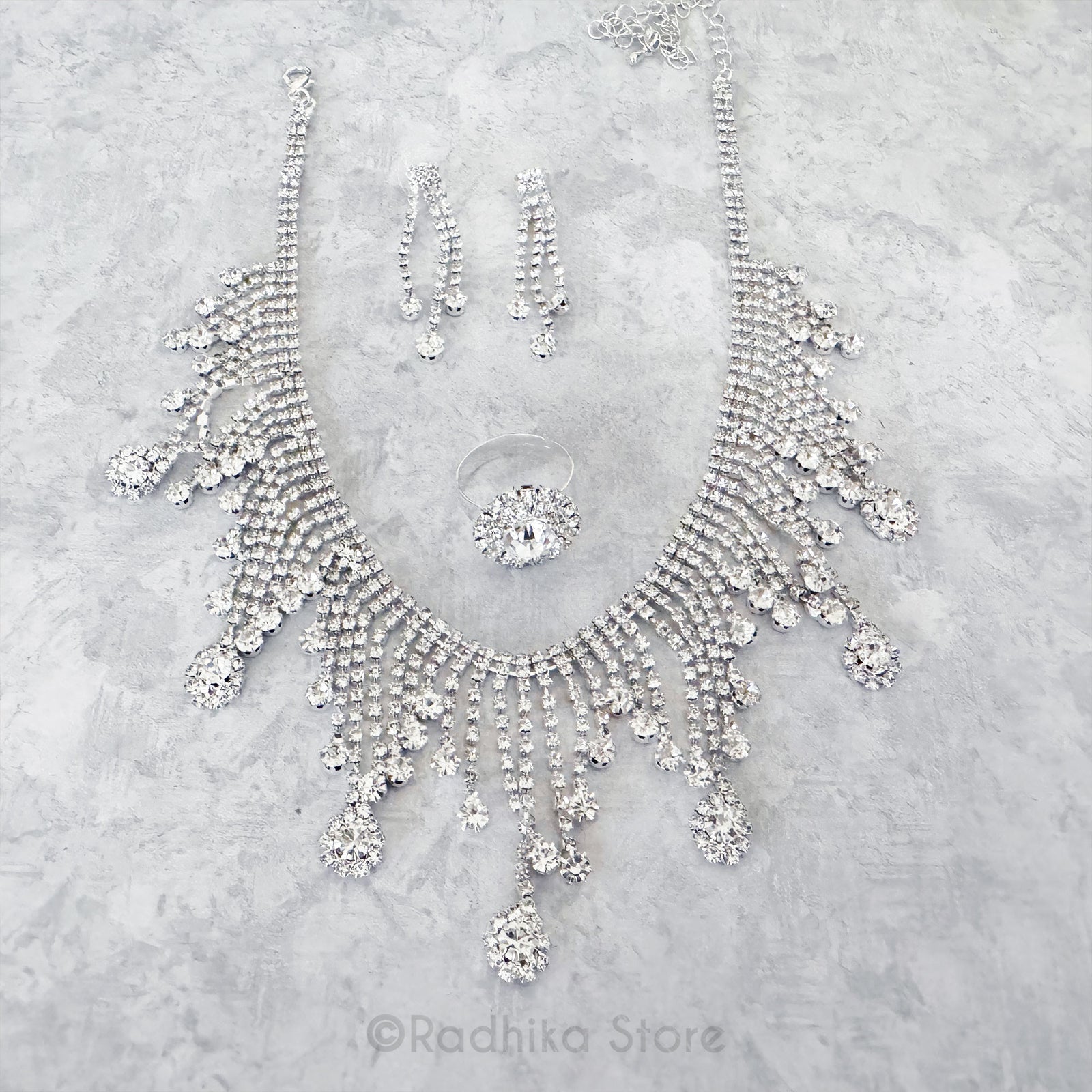 Dazzling Flower Drops  - Rhinestone Deity Jewelry Set
