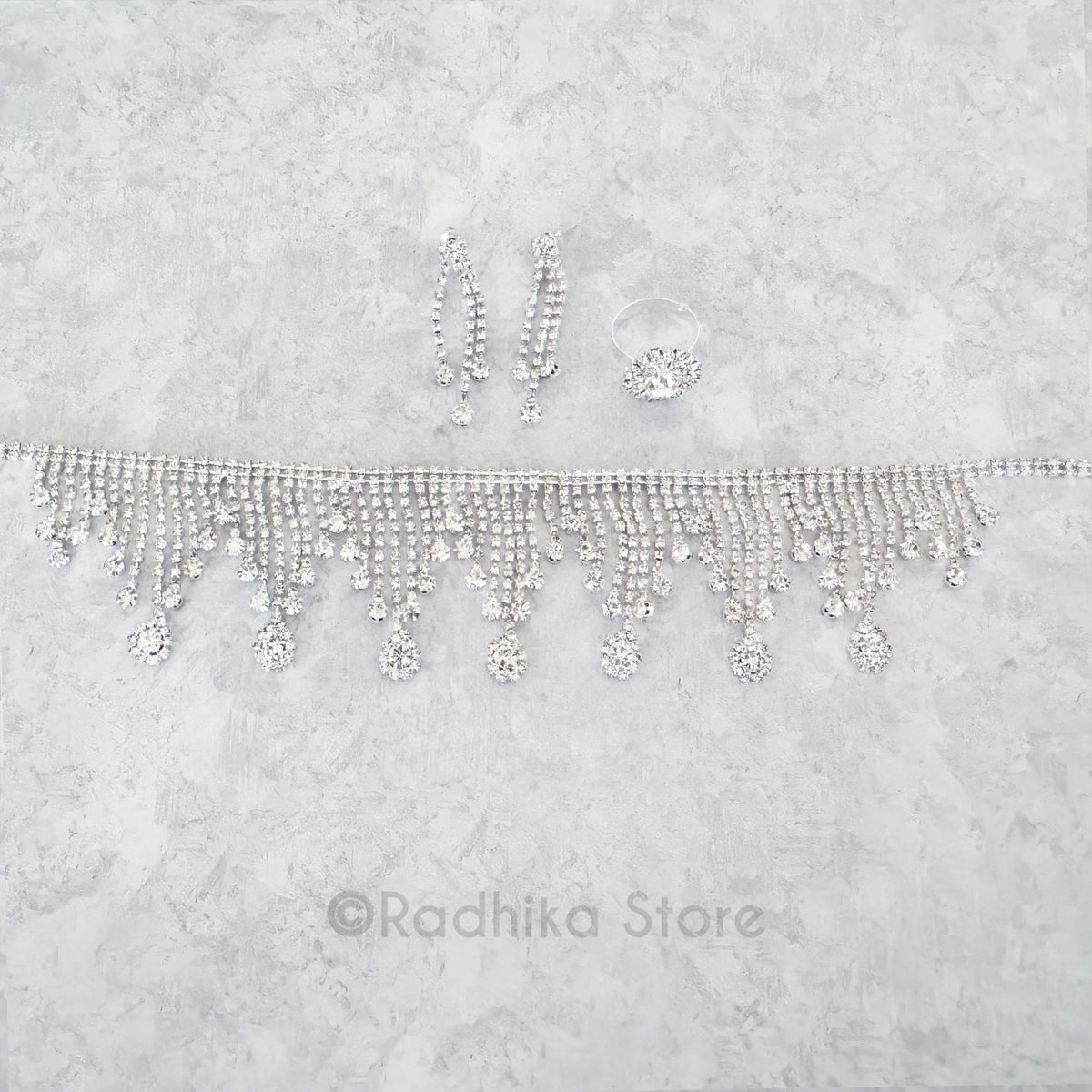 Dazzling Flower Drops  - Rhinestone Deity Jewelry Set