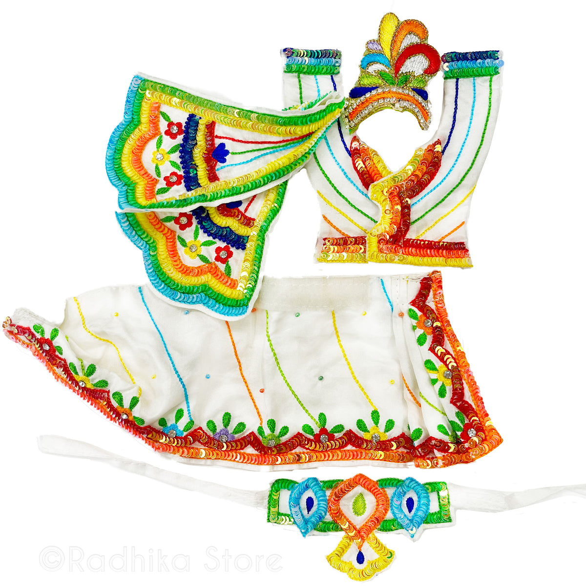 Govardhana Rainbow - White Silk - Gaura Nitai Deity Outfit