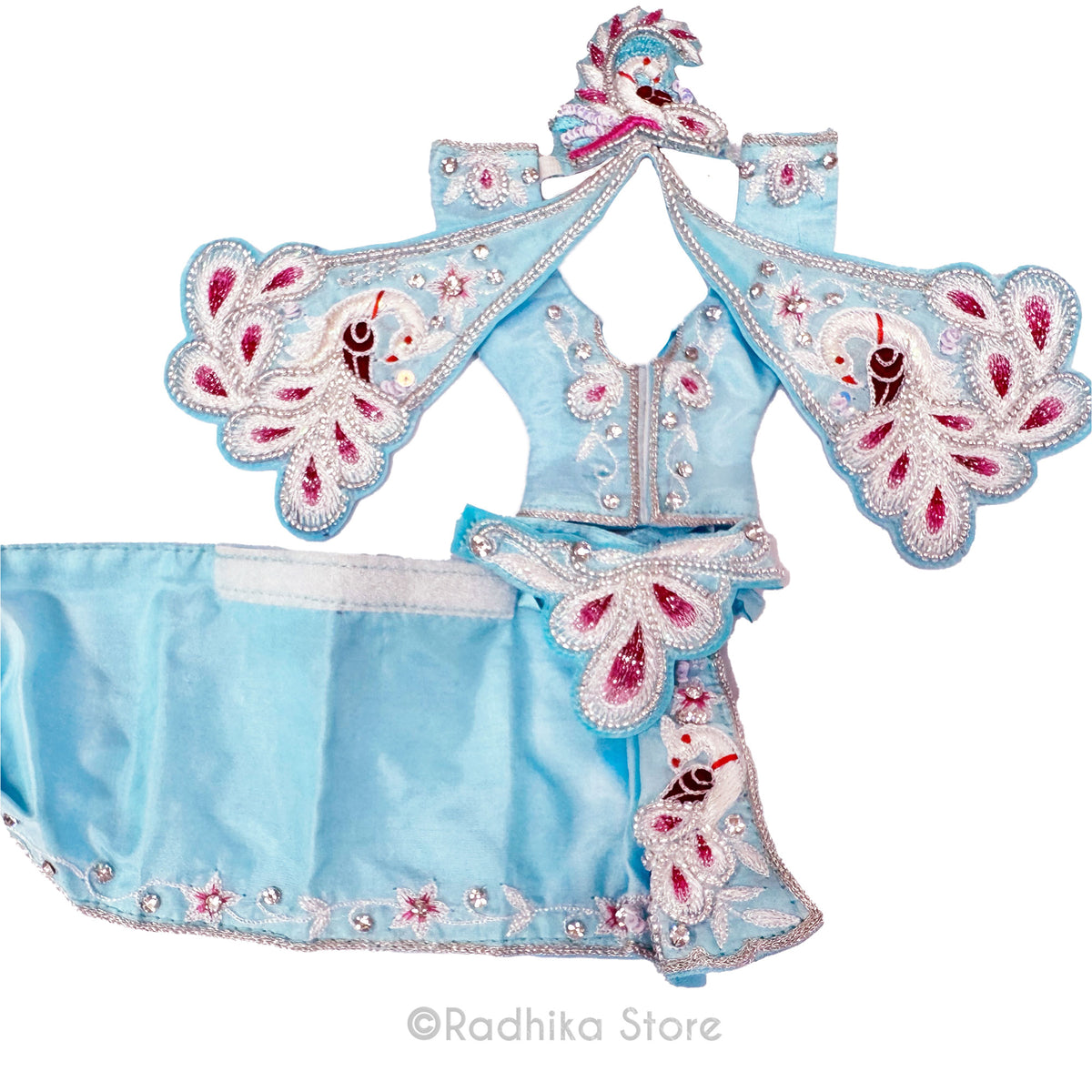 Vrindavan White Peacocks - Baby Blue - Silk - Gaura Nitai Deity Outfit