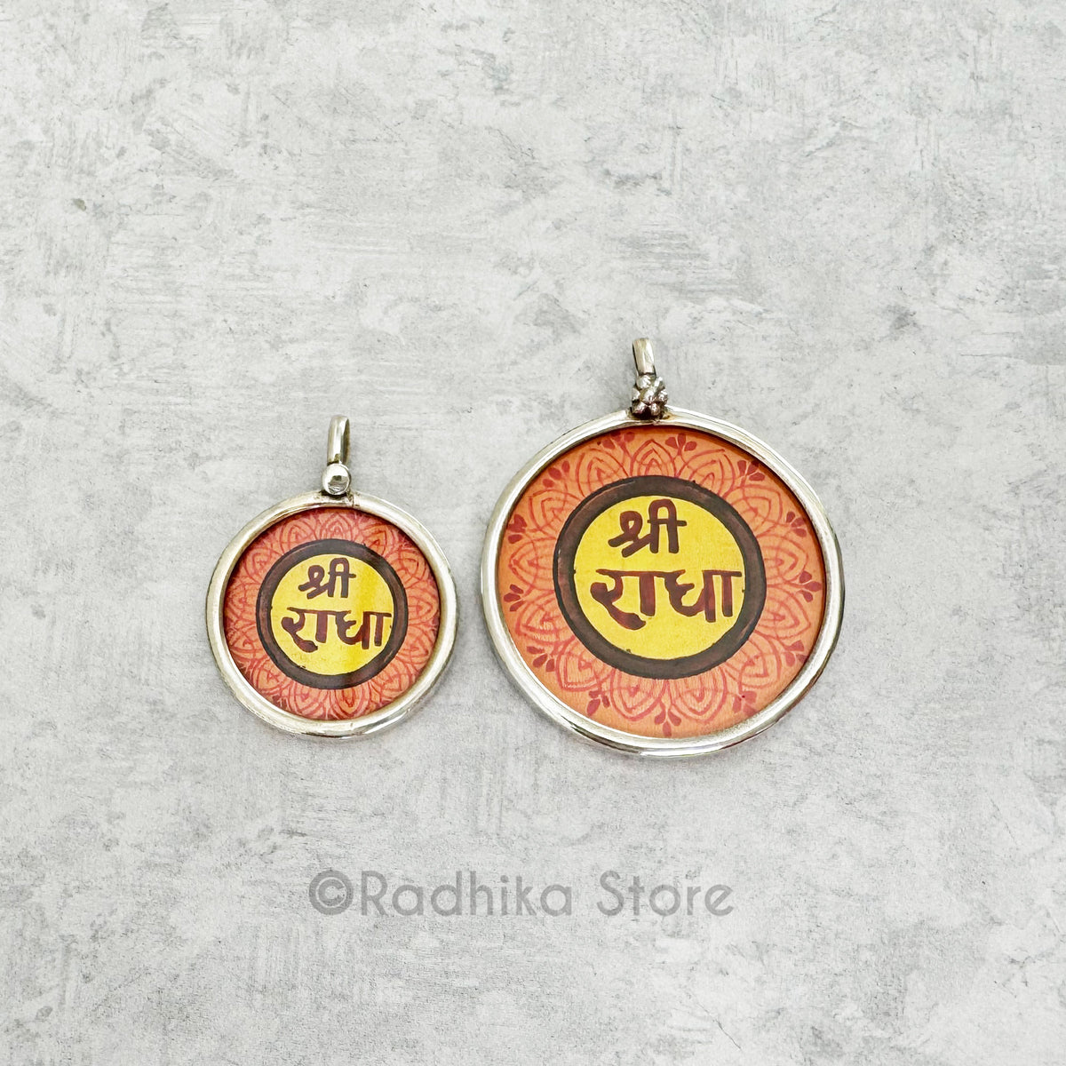 Silver Sanskrit Shri Radha  Logo-Hand Painted Pendant