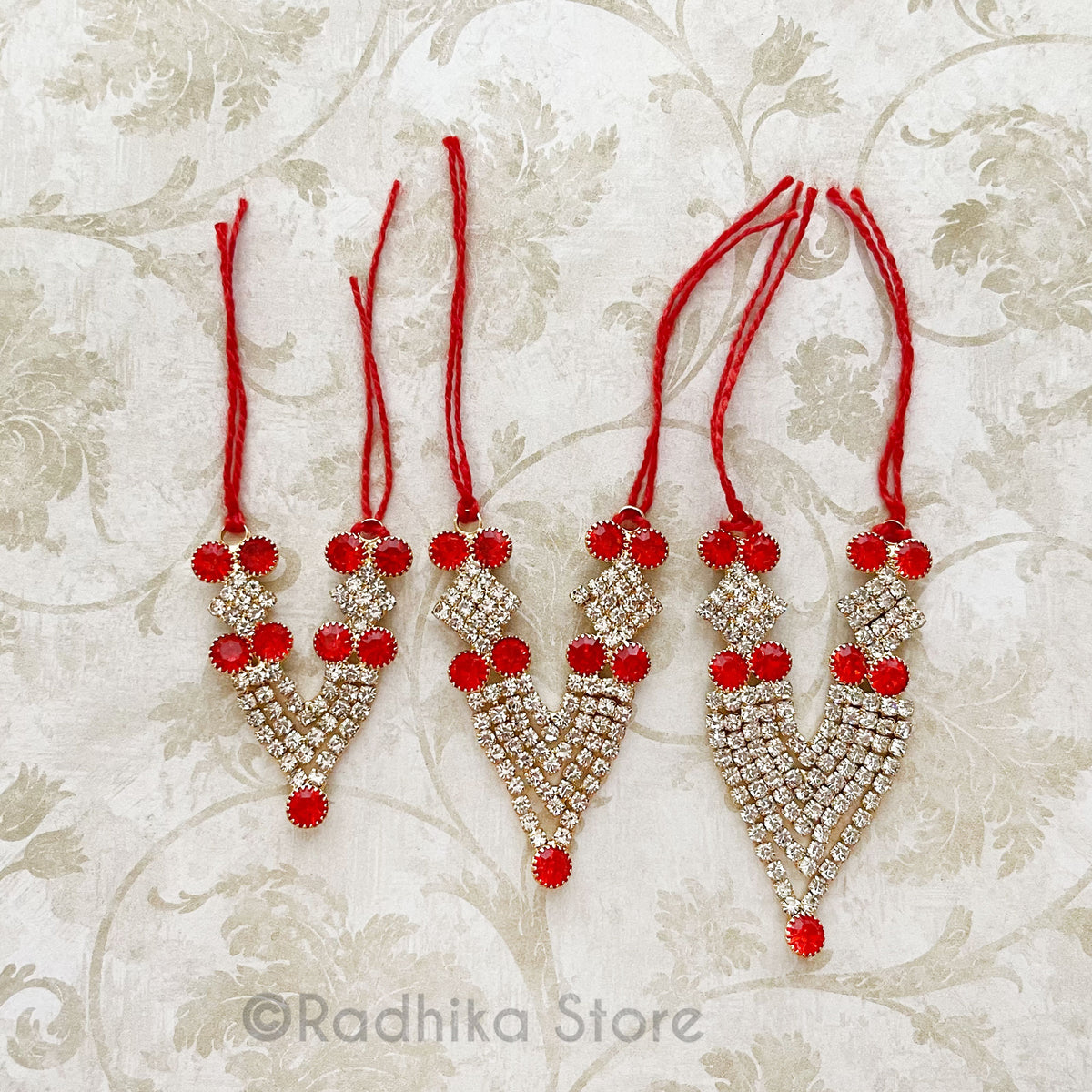 Diamonds Are For Krishna - Orange -  Multi Strand Rhinestone Deity Necklace