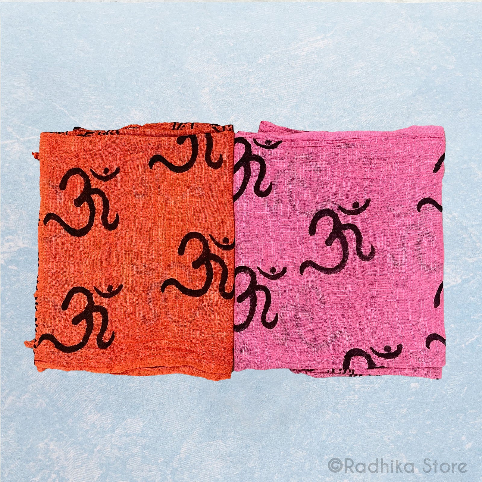 Hand Woven-Natural-Om- Block Print Chadar-Choose Color