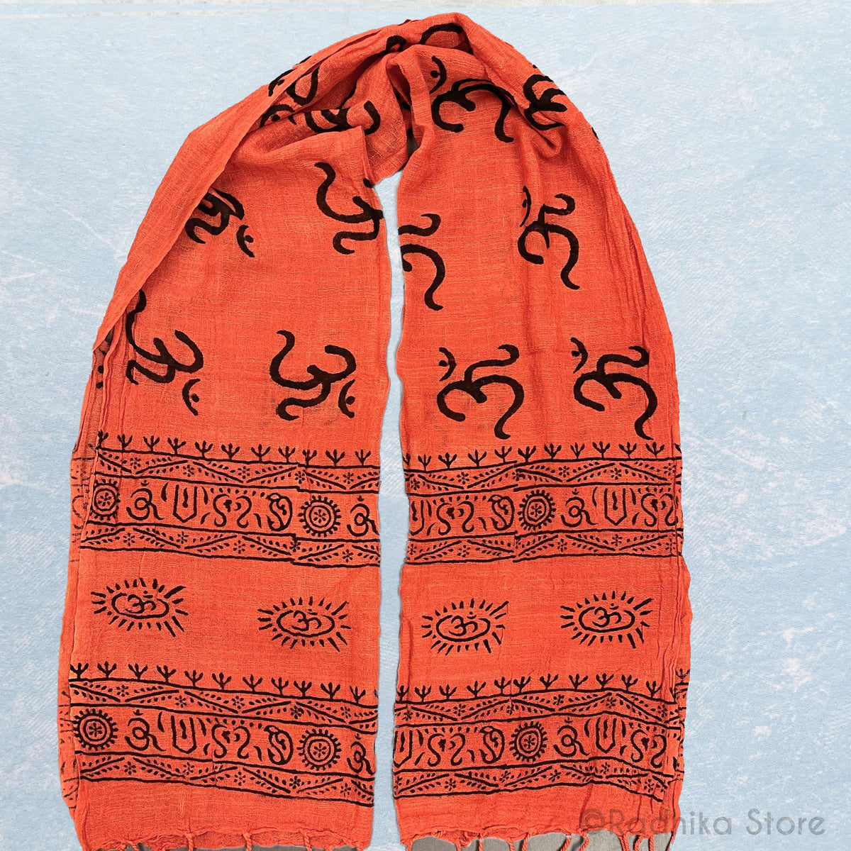 Hand Woven-Natural-Om- Block Print Chadar-Choose Color