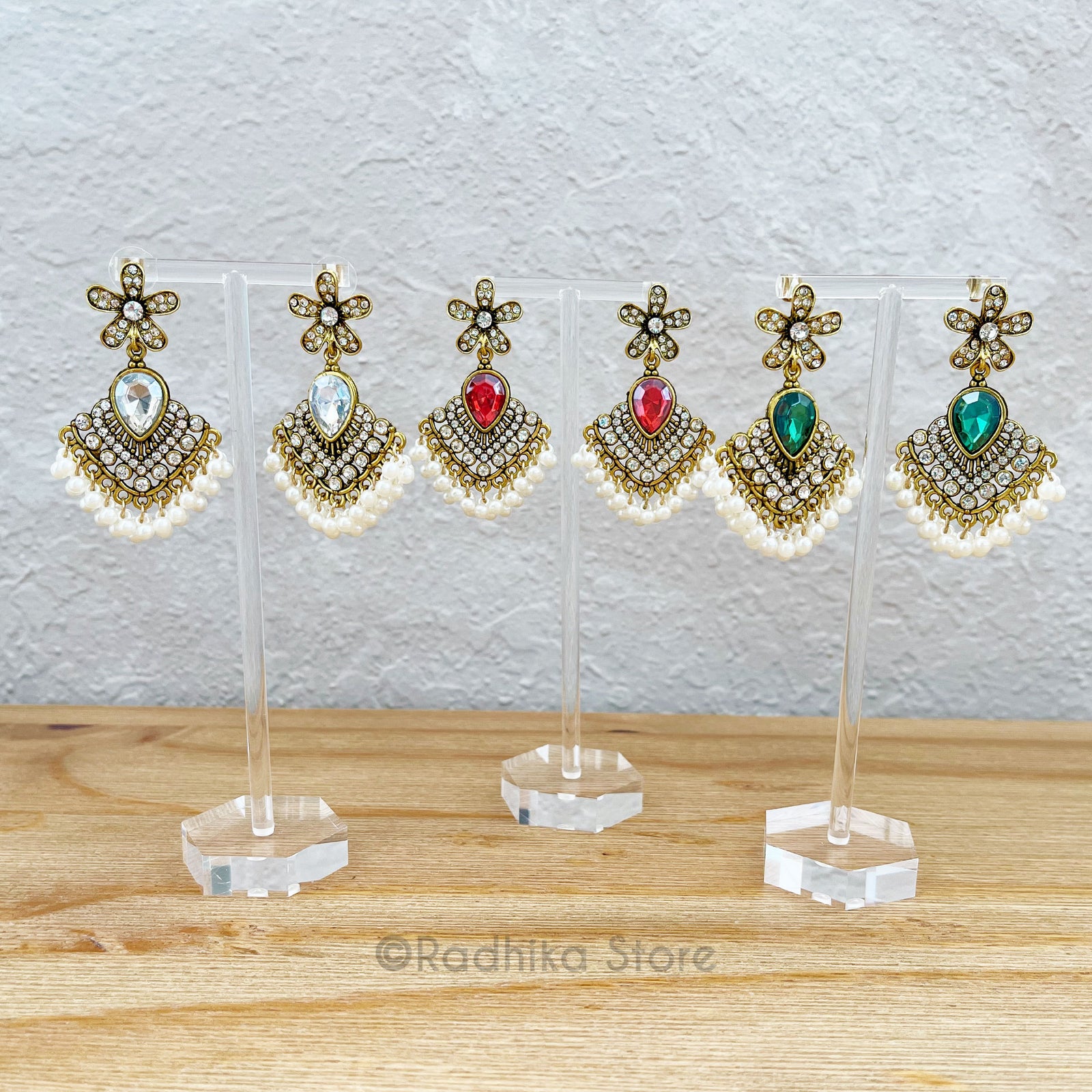 Pearl Jhumka - Flower With Teardrops- Earrings