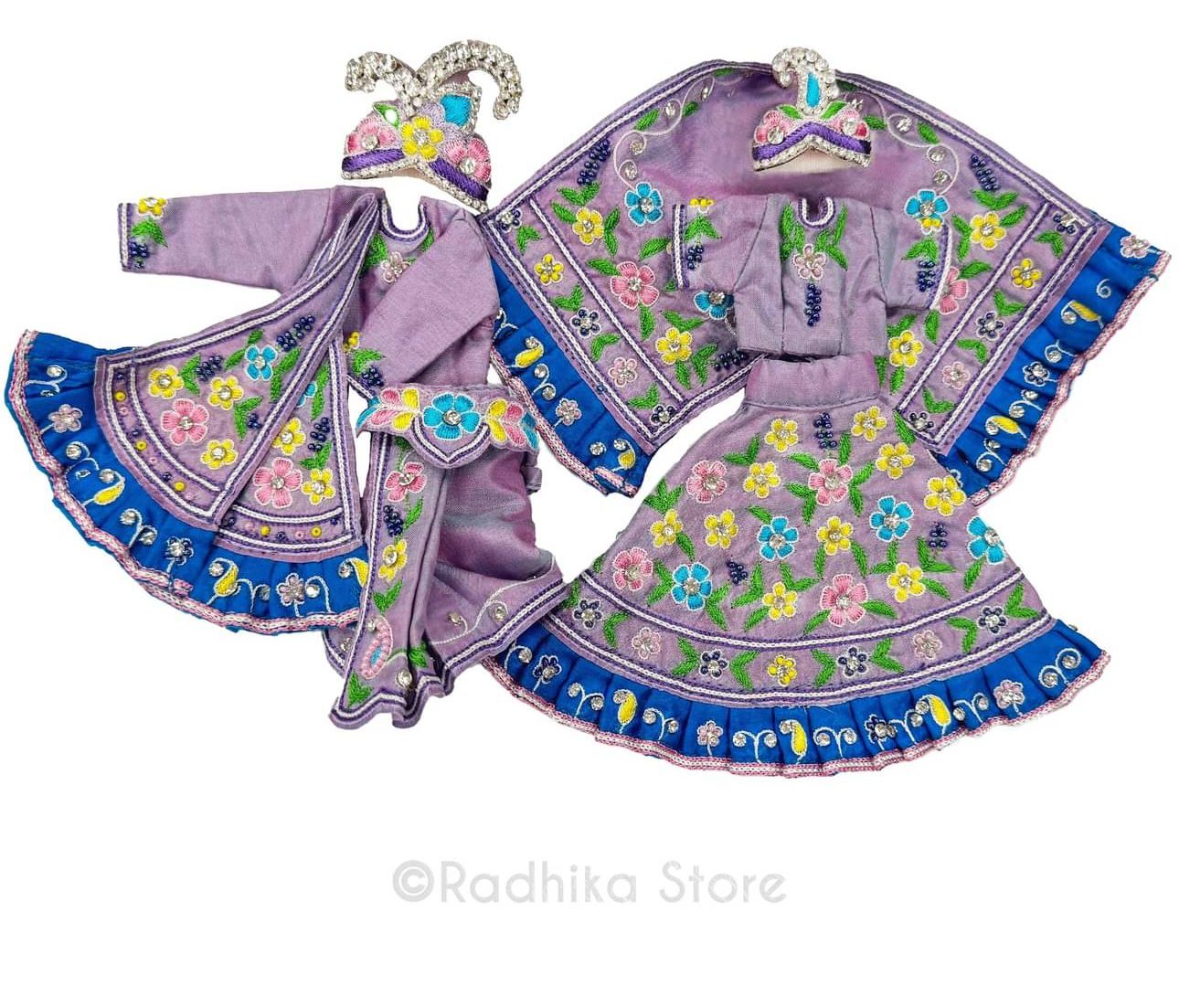 Vrindavan Flower Groves - Opalescent Purple - Silk - Radha Krishna Deity Outfit