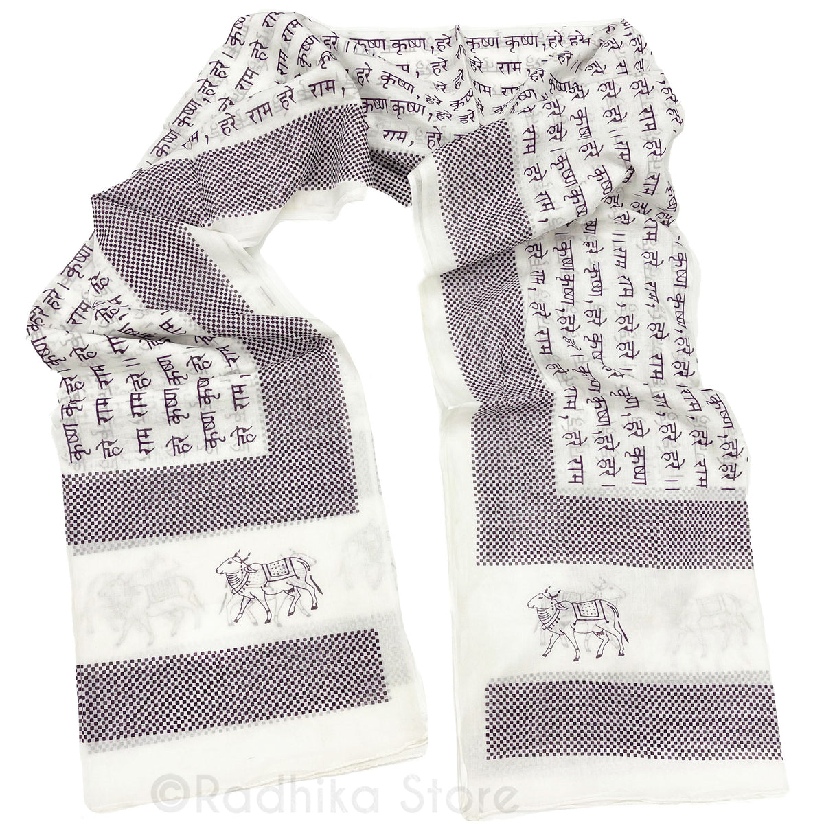 Checkered Pin Dot-Purple -  Maha Mantra Chadar - With Vrindavan Cows