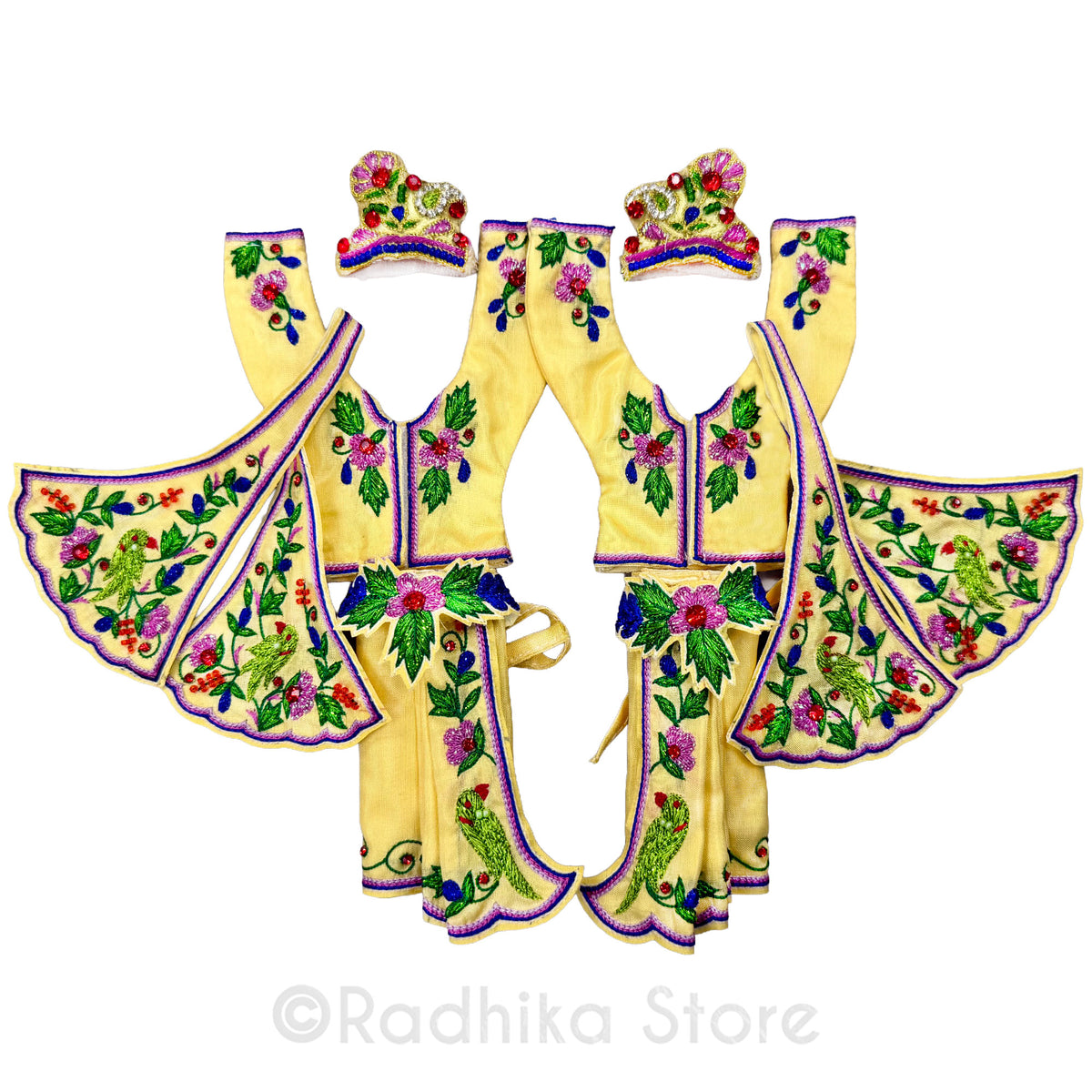 On Order Sizes Over 5" Dhoti- Must order Now- Vrindavan Garden Parrots  Silk - Gaura Nitai Deity Outfit