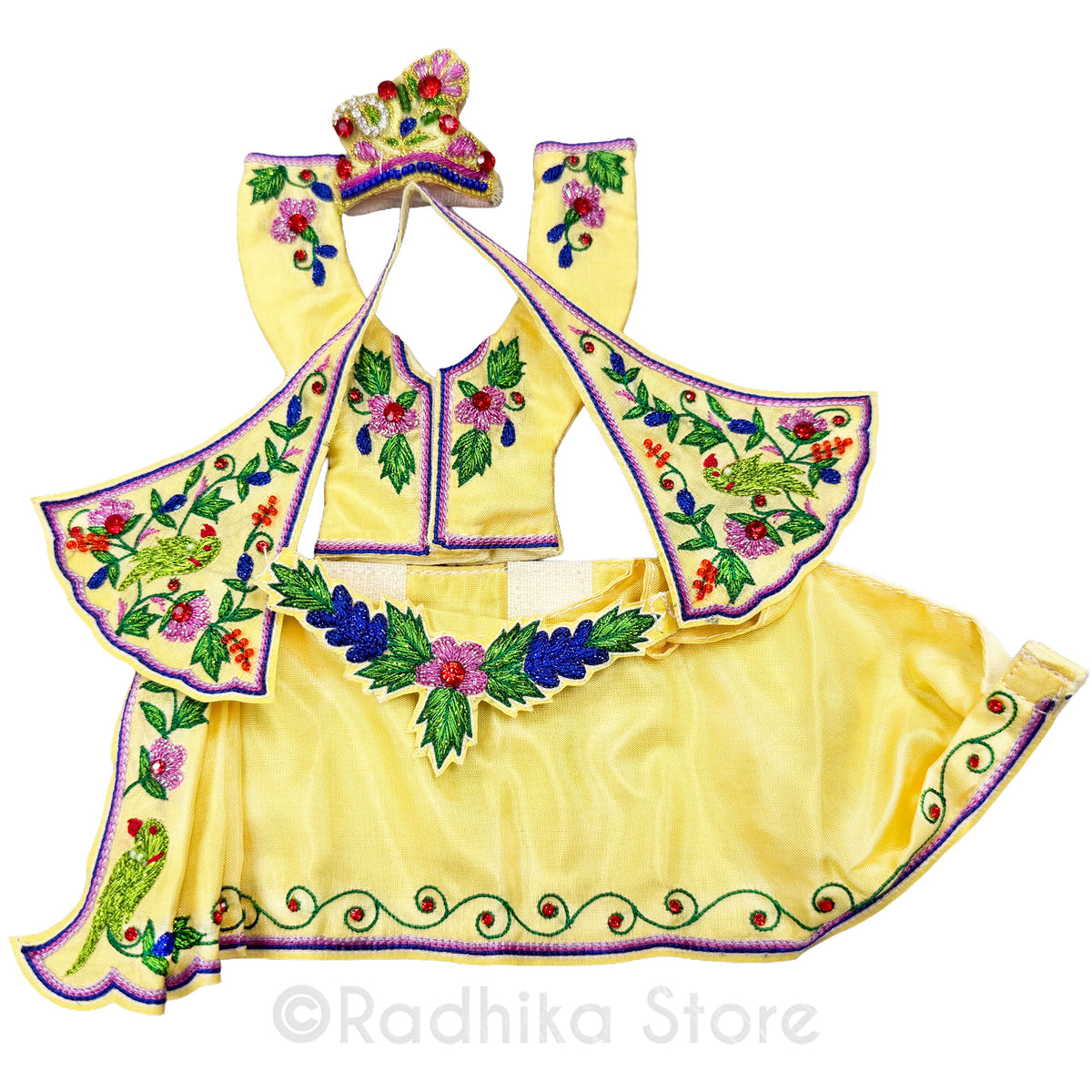On Order Sizes Over 5" Dhoti- Must order Now- Vrindavan Garden Parrots  Silk - Gaura Nitai Deity Outfit