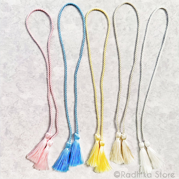 Pista Green Color Thread Tassels With Beads Set Of 2