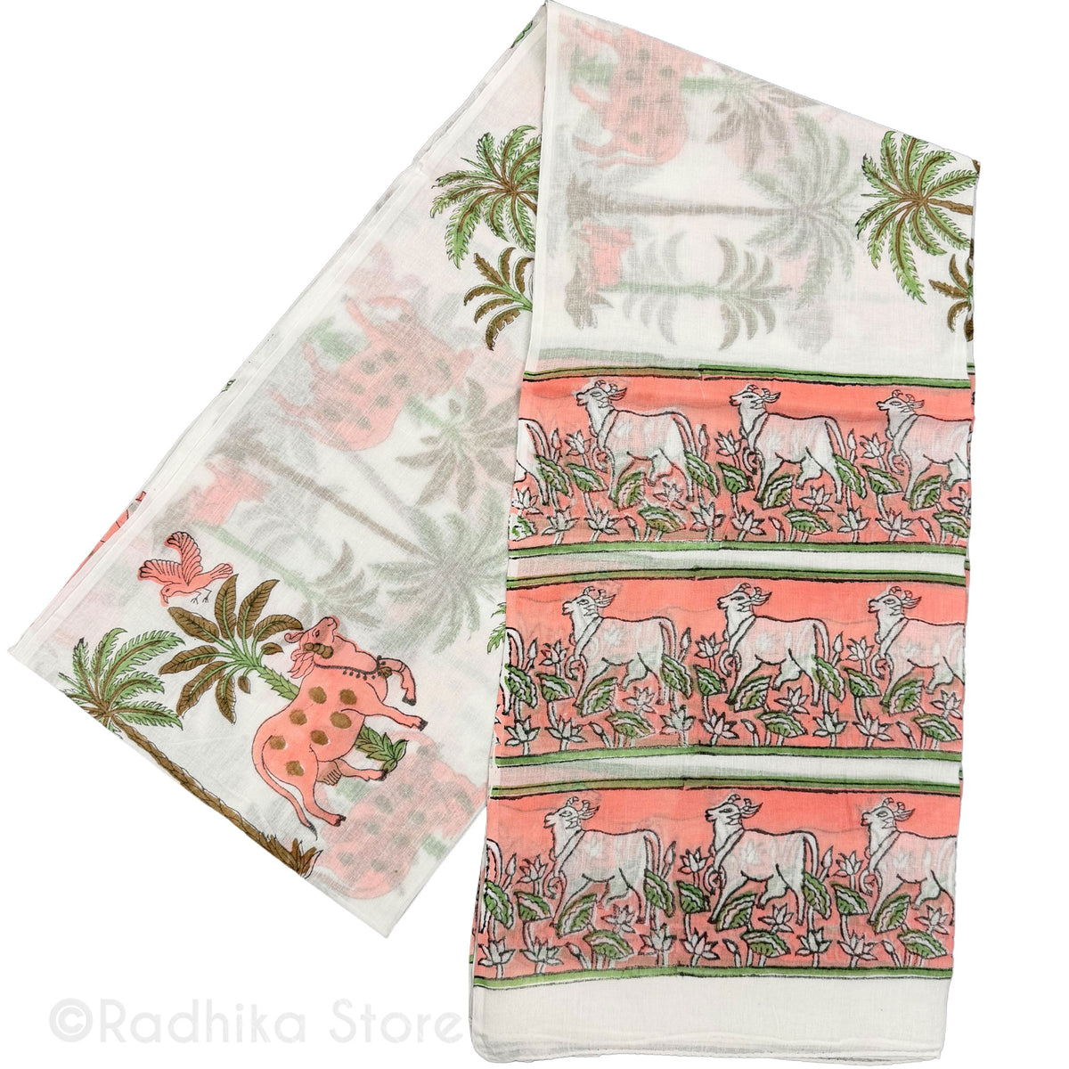 Coral Peach Surabhi Cows - Cotton Chadar
