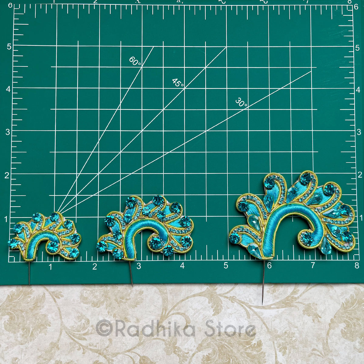 Peacock Curls - Orange - Embroidery Turban Pins Set of 2