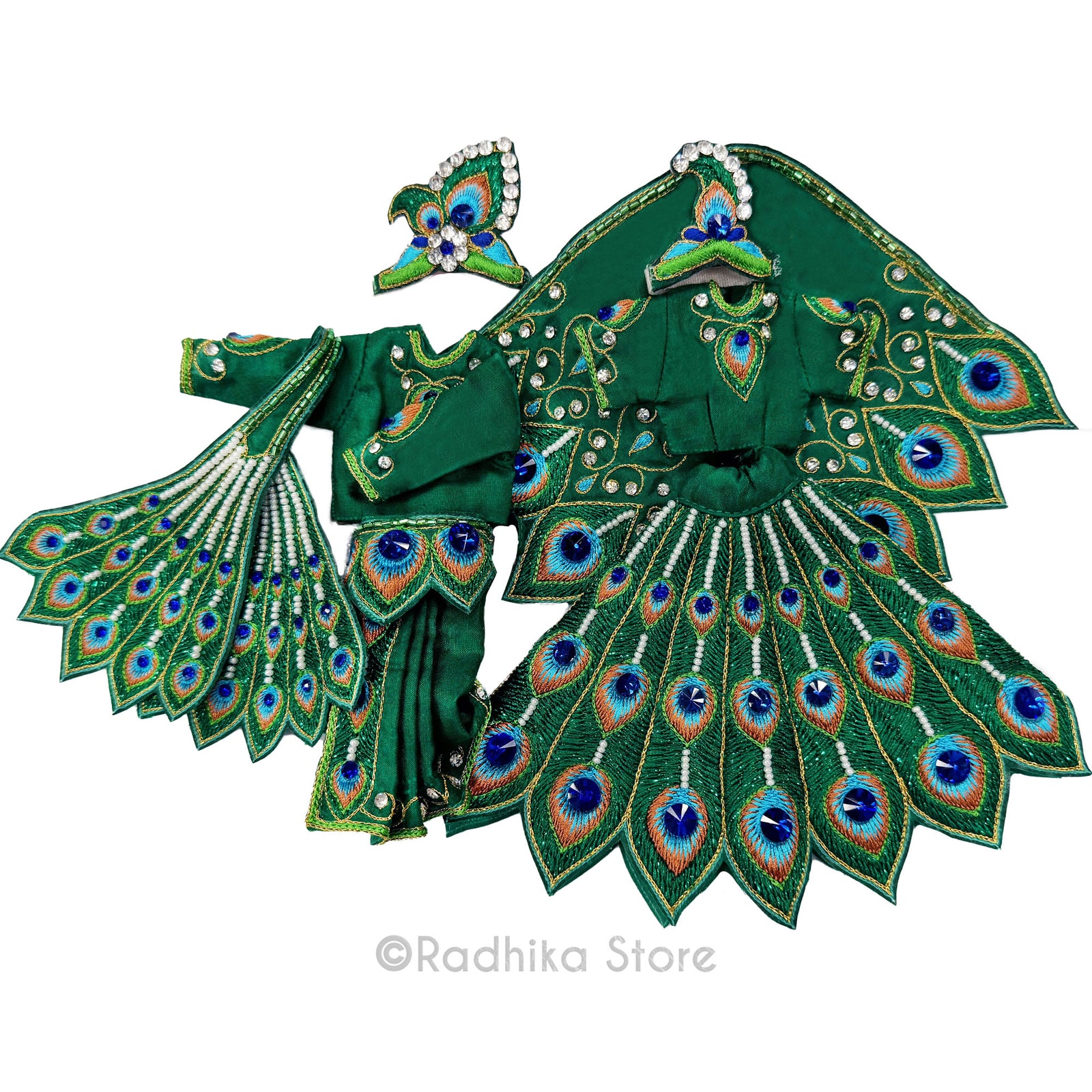 Peacock Dance - Emerald Green - Silk - Radha Krishna Deity Outfit