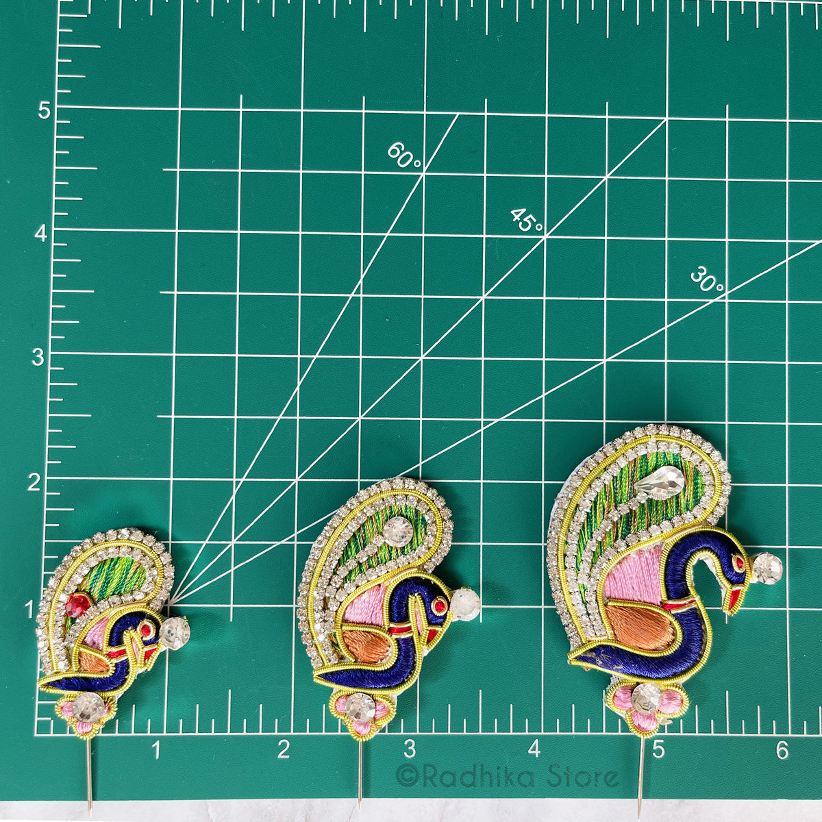 Silver Adorning Peacocks with Jeweled Head - Embroidery Turban Pins - Set of 2