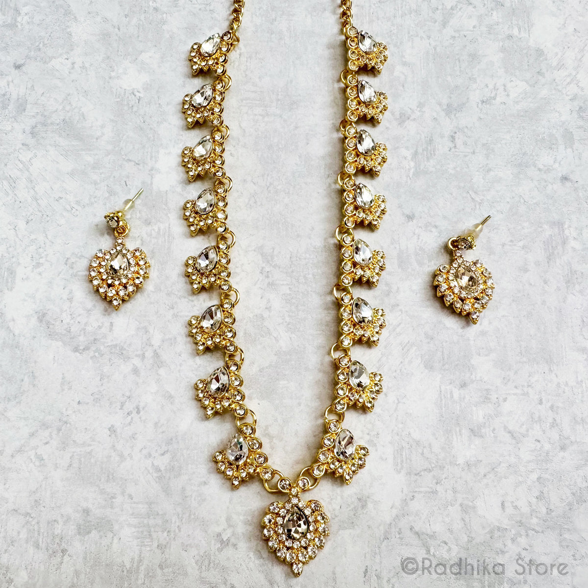 Jeweled Peacock Plumes  Deity Necklace And Earring Set