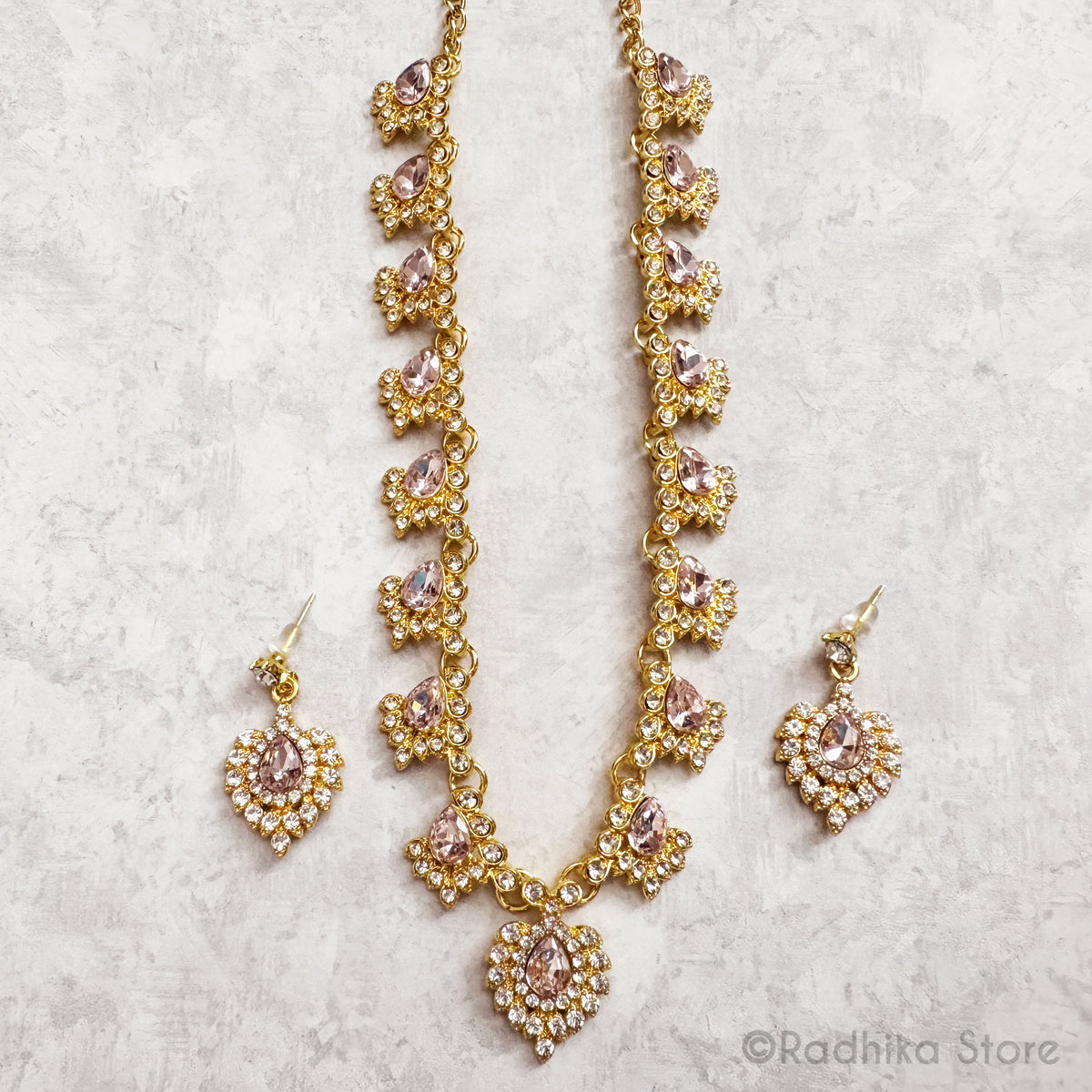 Jeweled Peacock Plumes  Deity Necklace And Earring Set