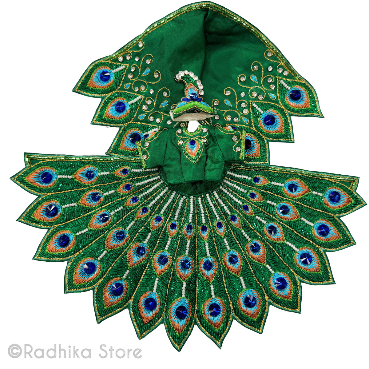 Peacock Dance - Emerald Green - Silk - Radha Krishna Deity Outfit