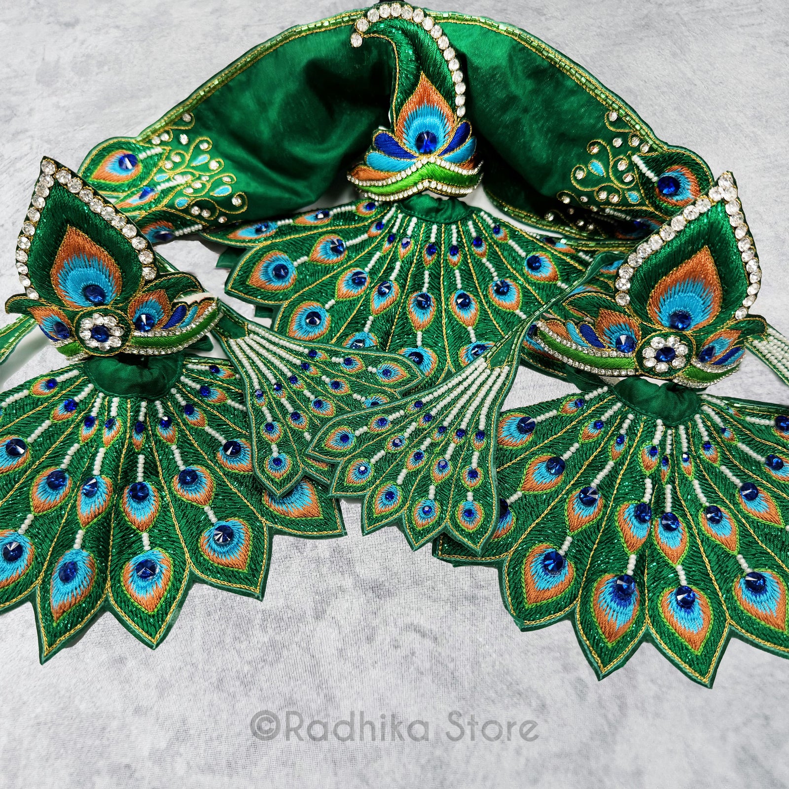 Peacock Dance - Green - Silk - Jagannath Baladeva Subhadra Deity Outfit