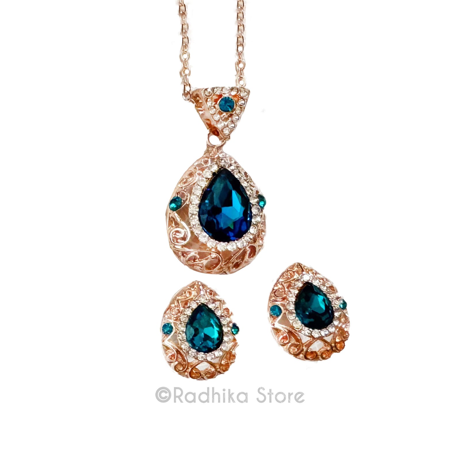 Peacock Teardrops-Deity Necklace and Earring Set