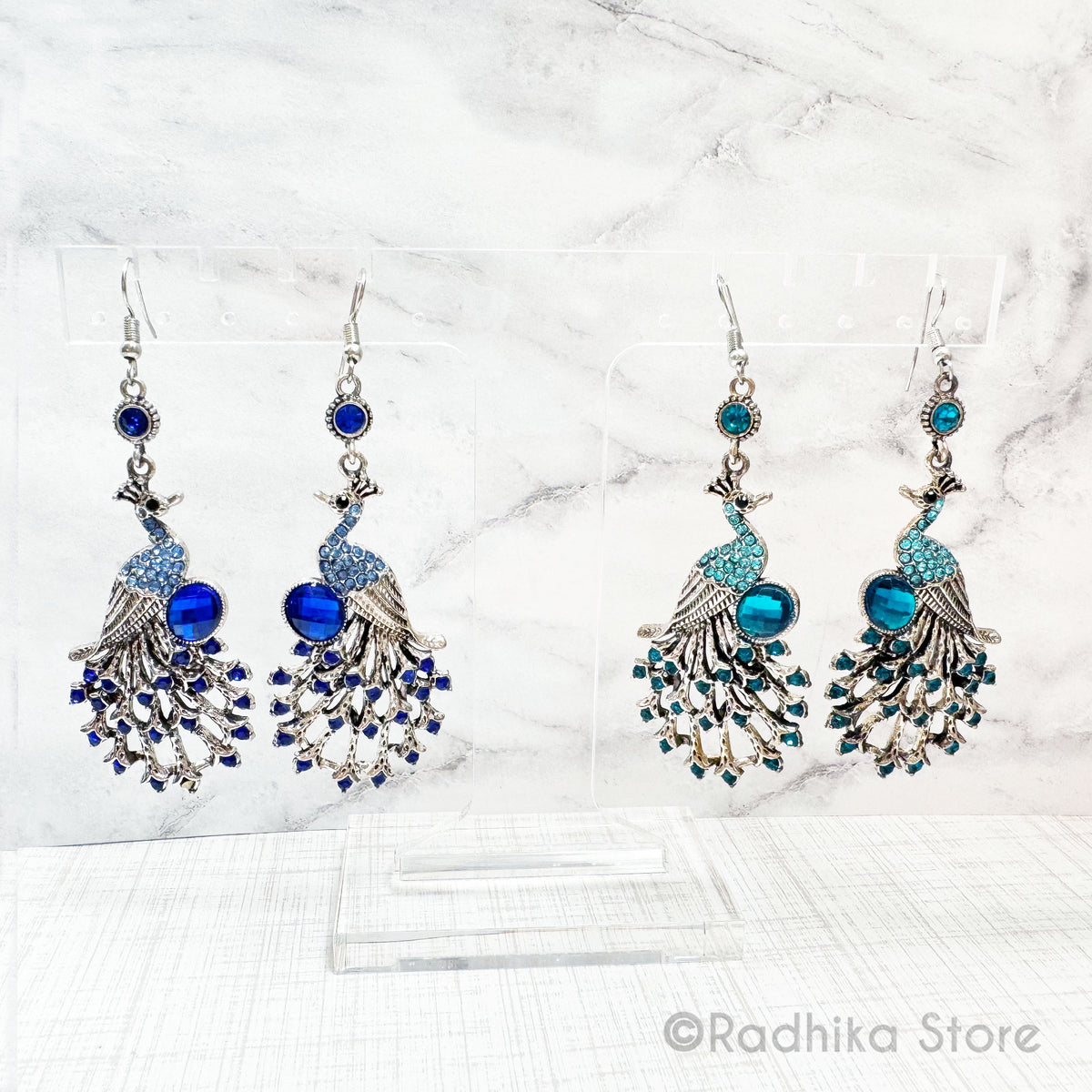 Crystal Silvery Peacocks - Earrings