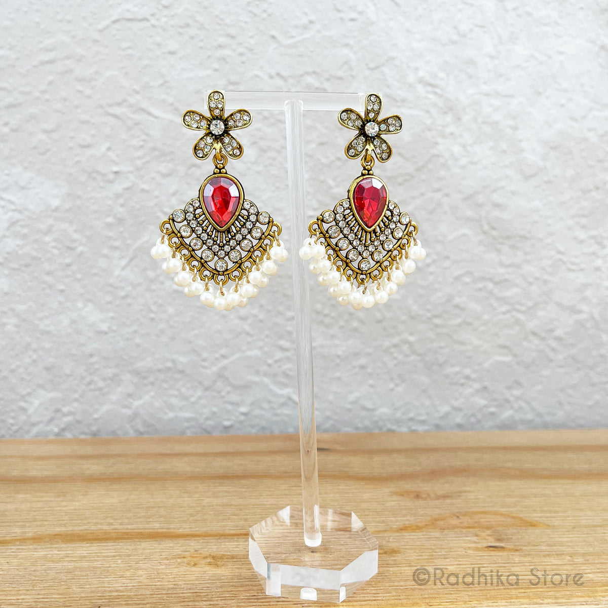 Pearl Jhumka - Flower With Teardrops- Earrings