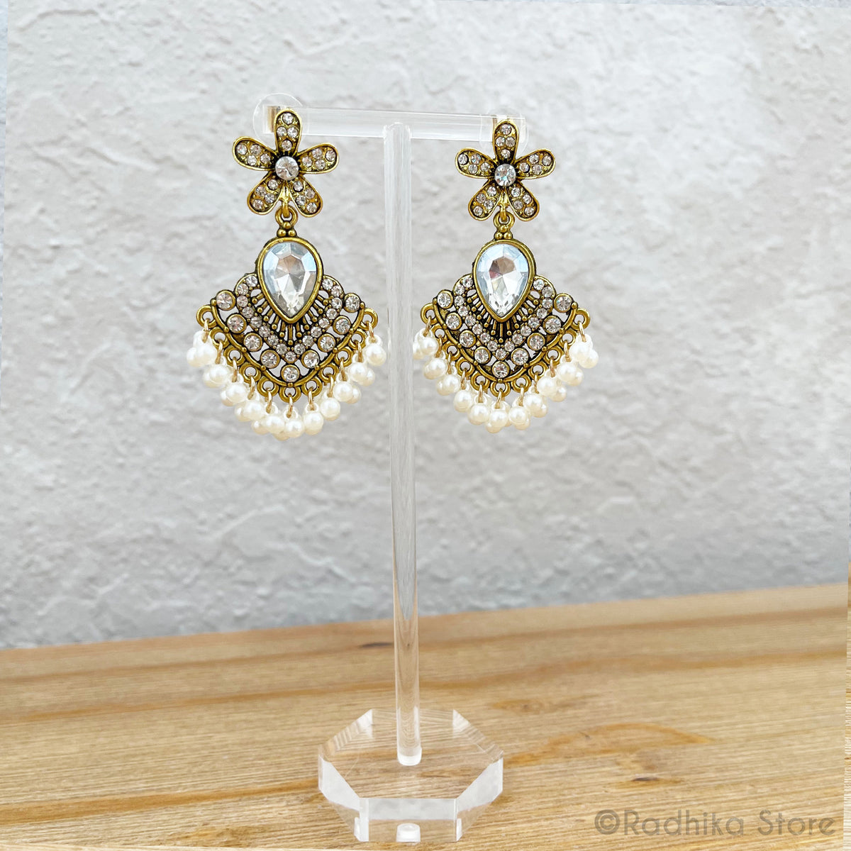 Pearl Jhumka - Flower With Teardrops- Earrings