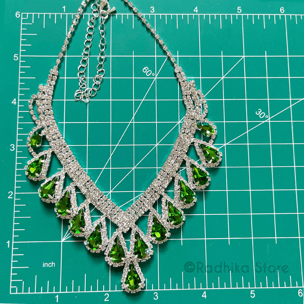 Teardrop-Deity Necklace And Earring Set With Marquise Bangle- Sapphire Blue