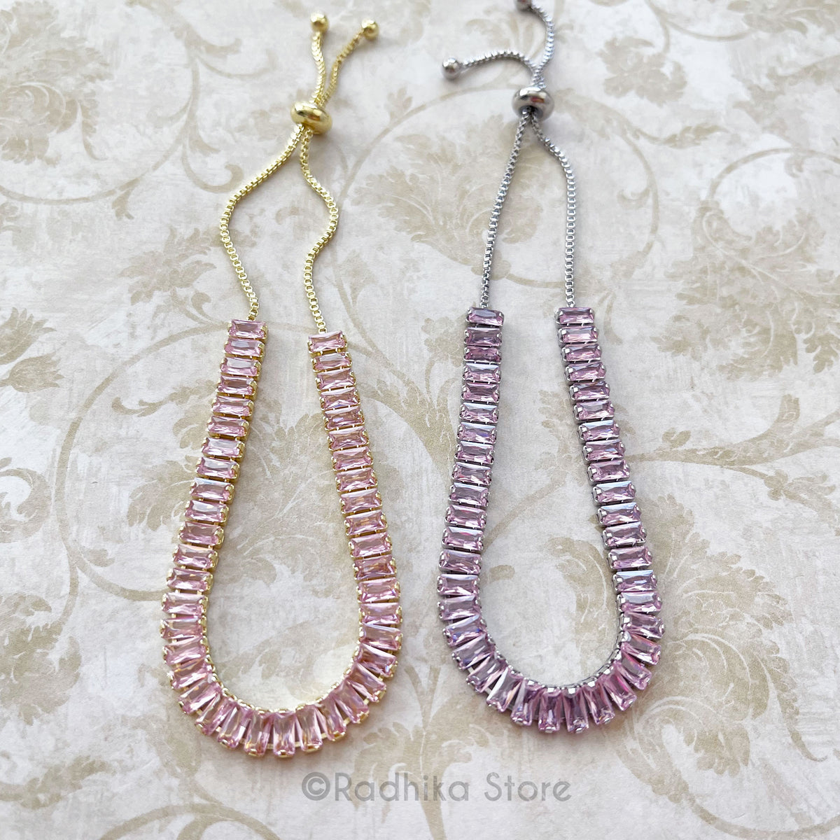 Pink Baguette Cut Rhinestone Deity Necklace-