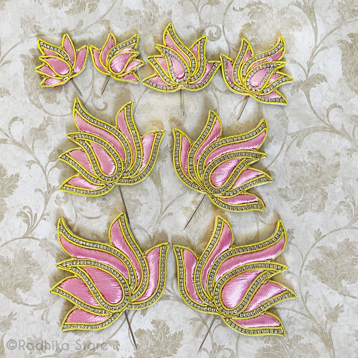 Pink Lotus - Embroidery Turban Pins Set of 2