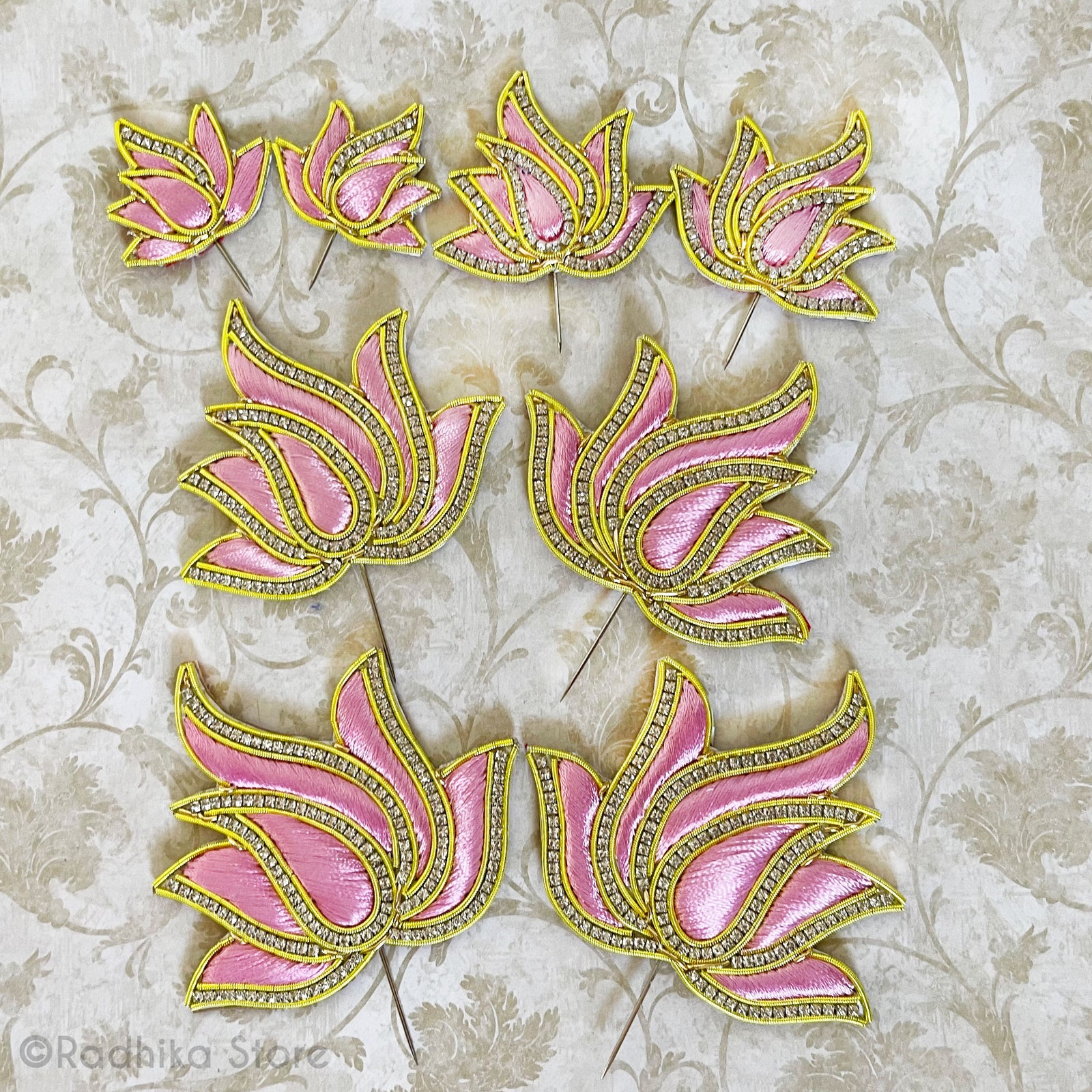 Pink Lotus - Embroidery Turban Pins Set of 2