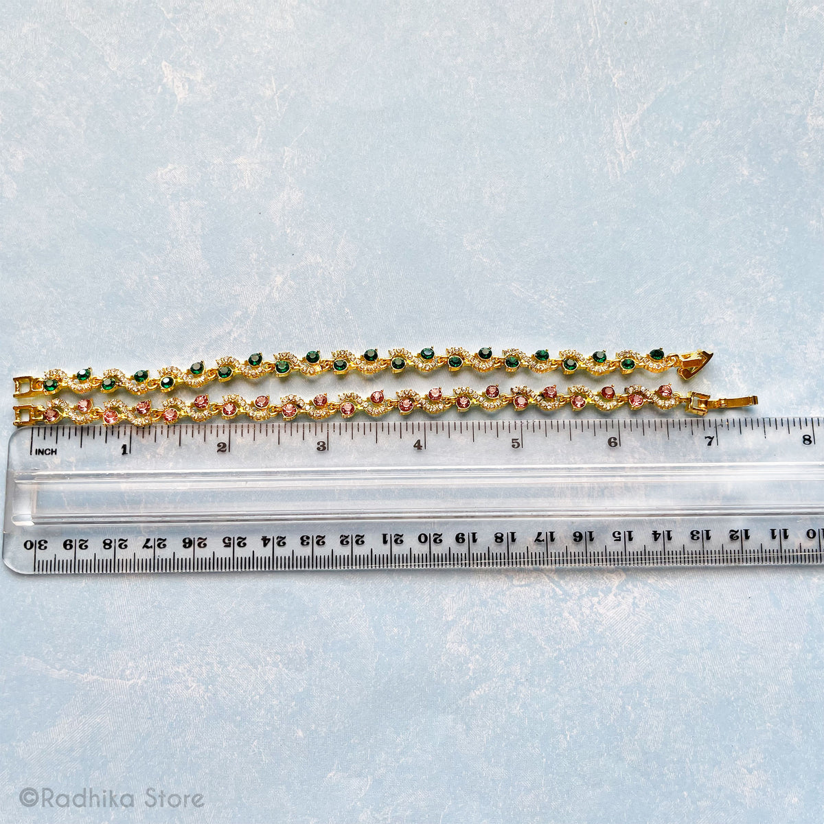 Pink or Emerald Green Scalloped Rhinestone - Deity Necklace - Size 6.5 Inch Medium