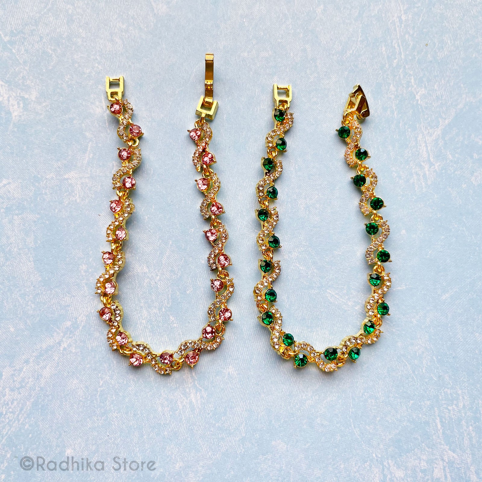 Pink or Emerald Green Scalloped Rhinestone - Deity Necklace - Size 6.5 Inch Medium