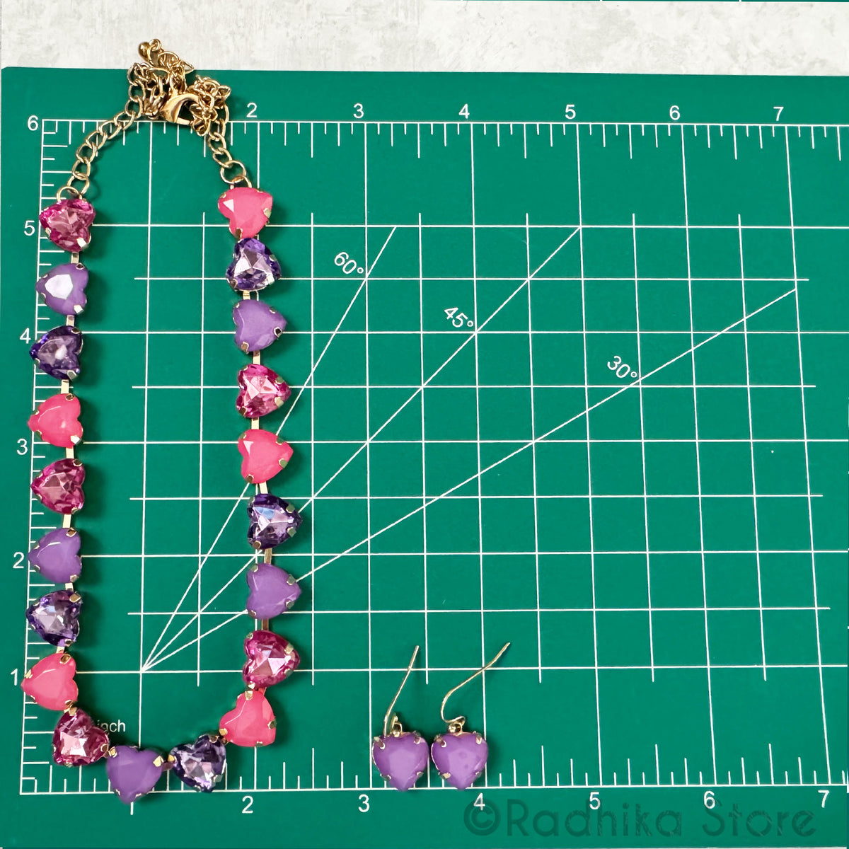 For The Love of God-Pink and Purple Hearts- Crystal-Deity Necklace - And Earring Set