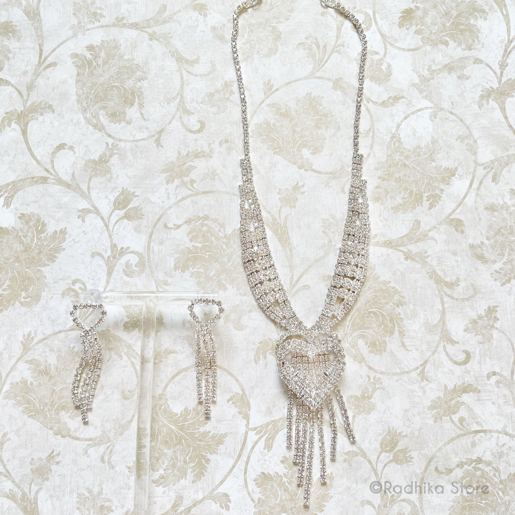 Prema Bhakti Hearts- Rhinestone Deity Necklace And Earring Set