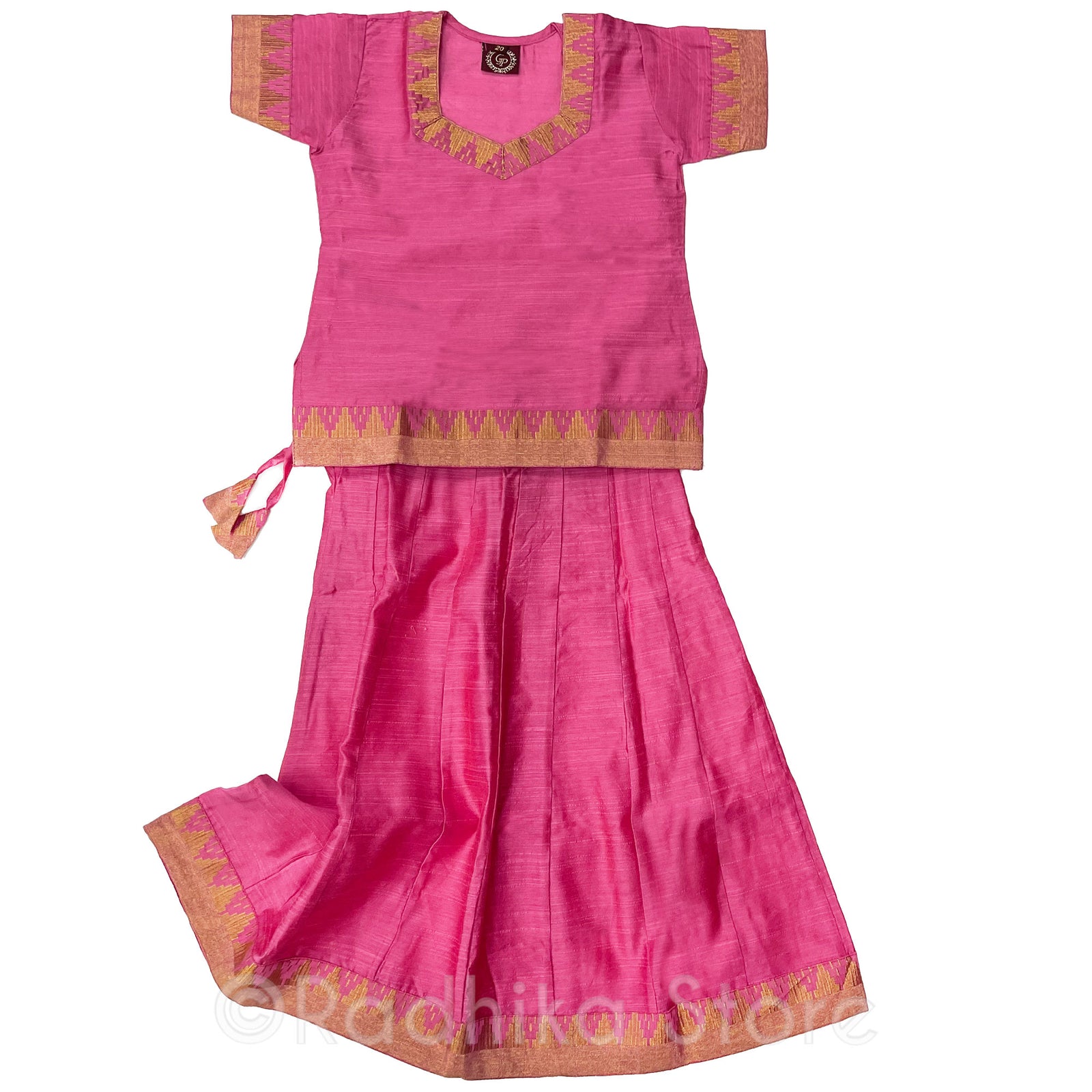Girls Gopi Skirt Outfit - Vrindavan Princess - Jute With Gold Jari