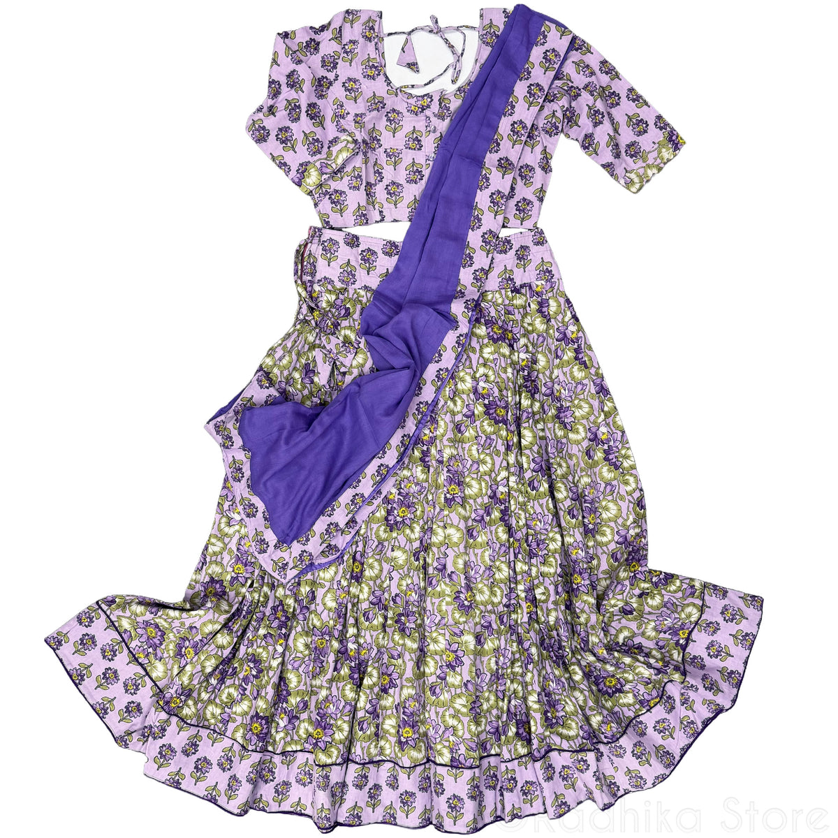 Purple Lotus Lilly - Cotton Screen Print- Gopi Skirt Set - S-M-L