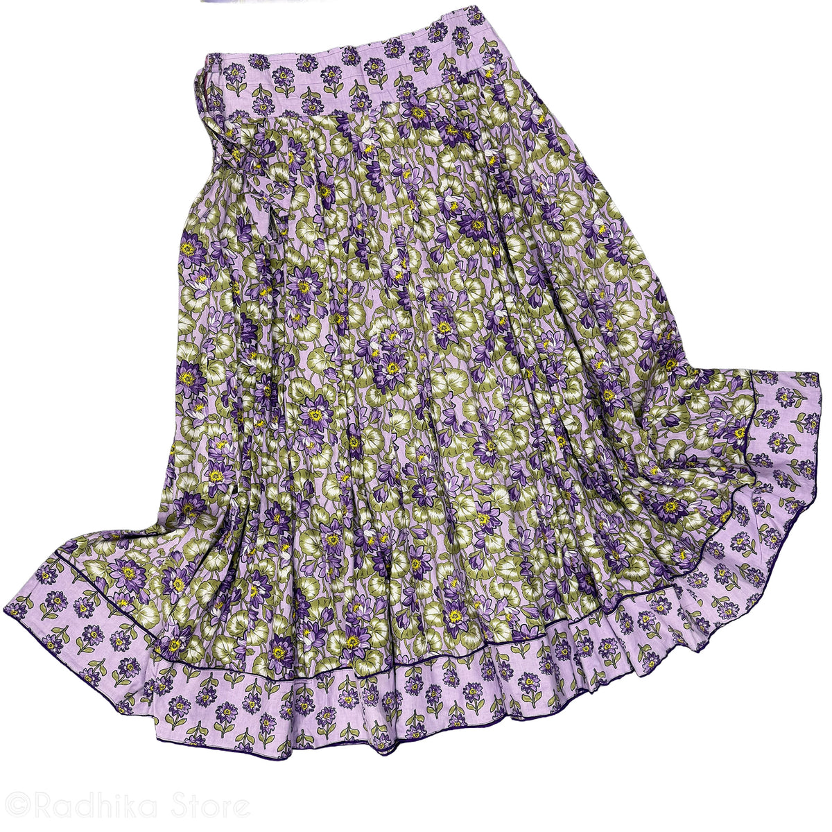 Purple Lotus Lilly - Cotton Screen Print- Gopi Skirt Set - S-M-L