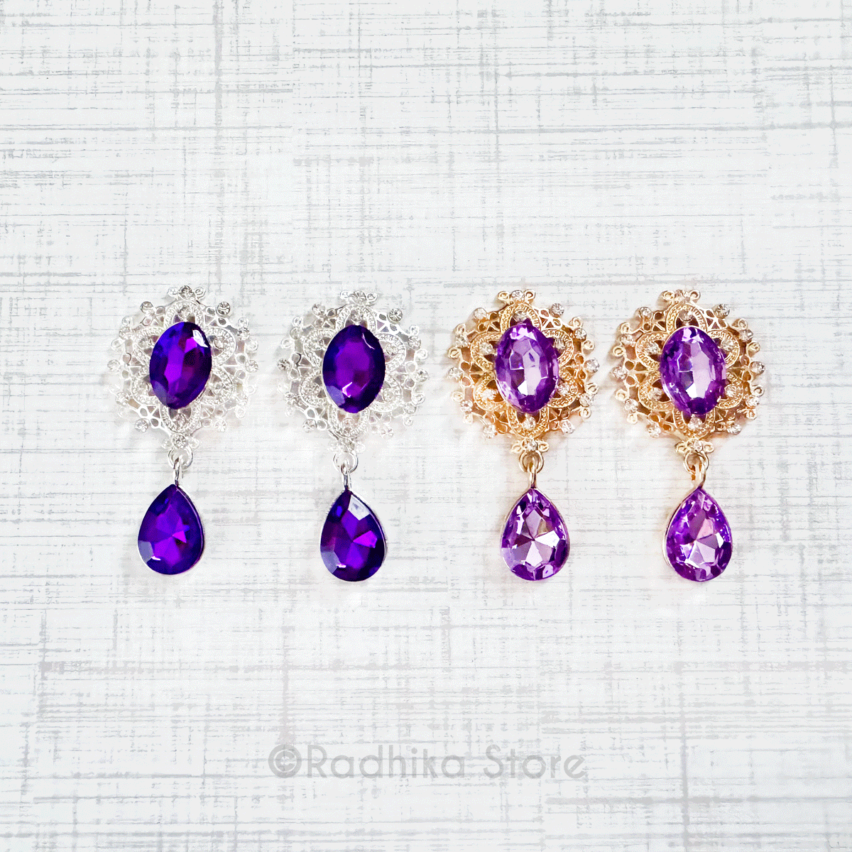 Dangling Teardrop - Flat back Deity Earrings - Purples