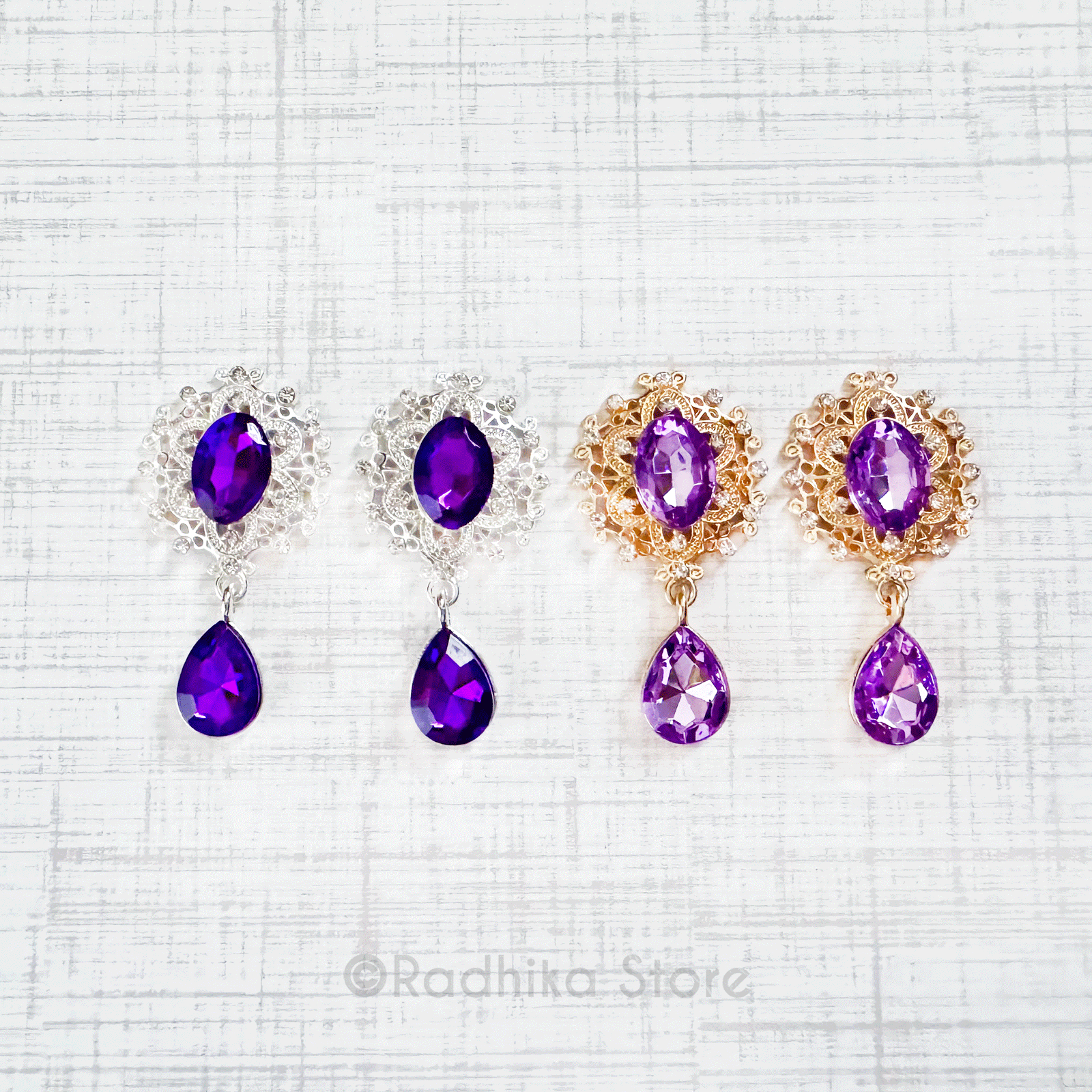 Dangling Teardrop - Flat back Deity Earrings - Purples